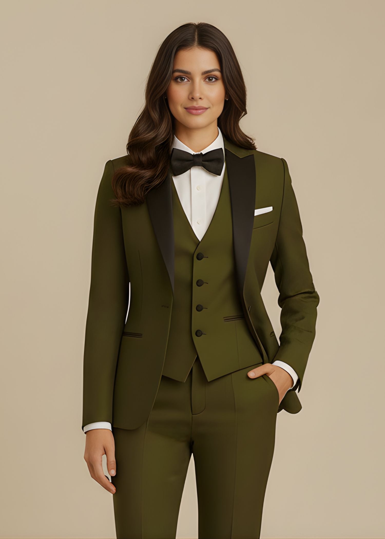 Khaki Green 3 Piece Women Tuxedo