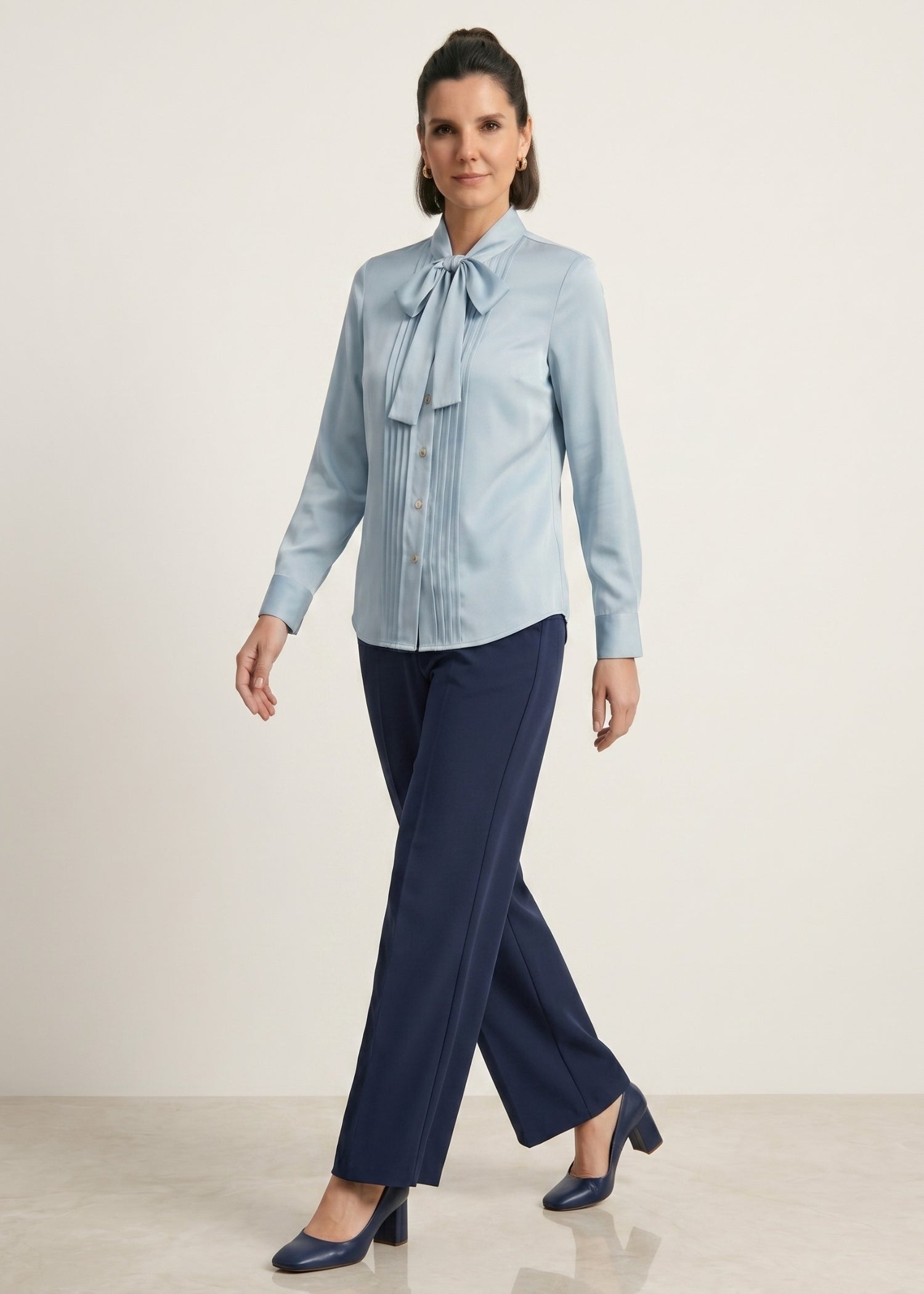 Light Blue Bow Tie Blouse for Female