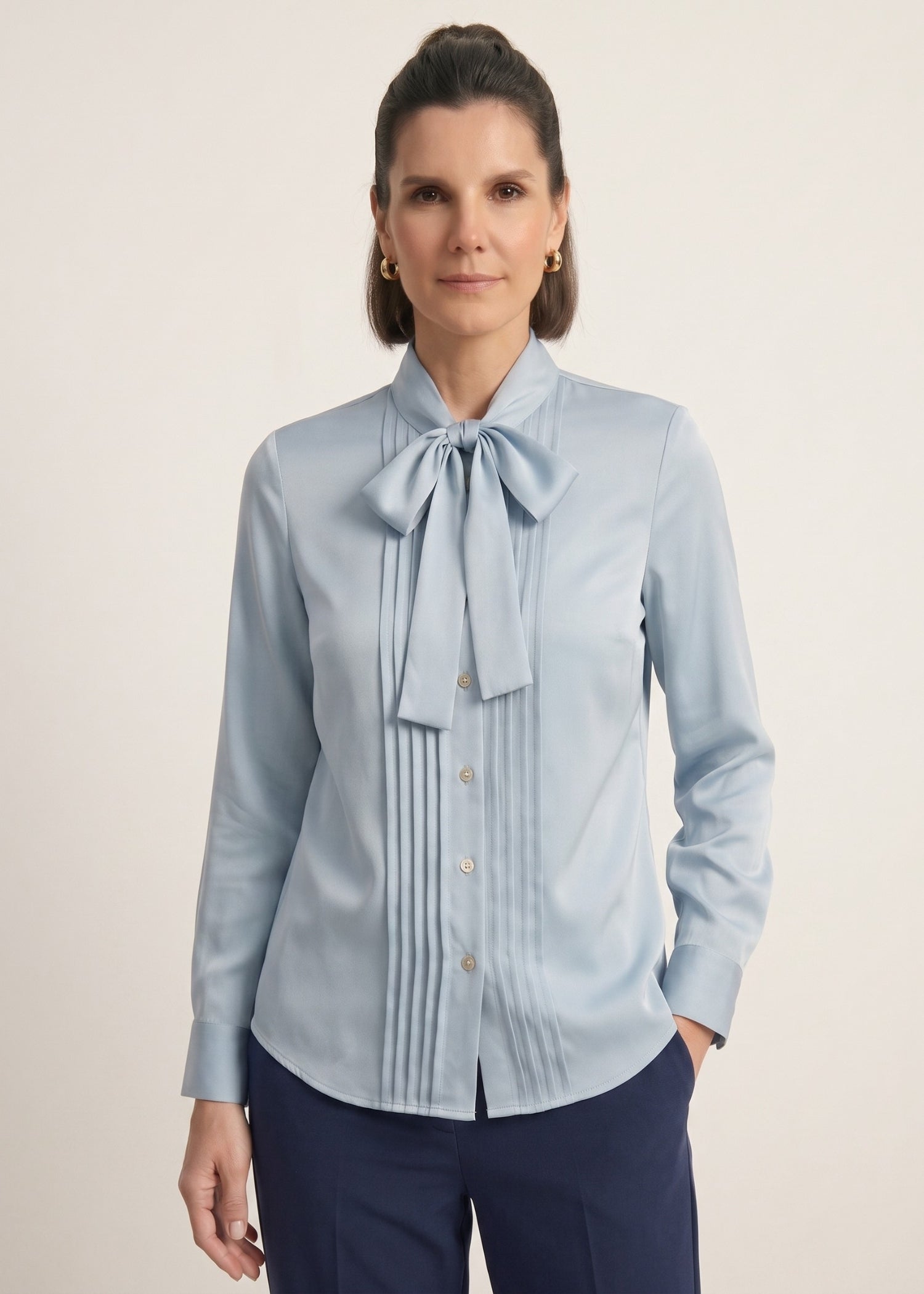 Light Blue Bow Tie Blouse for Female