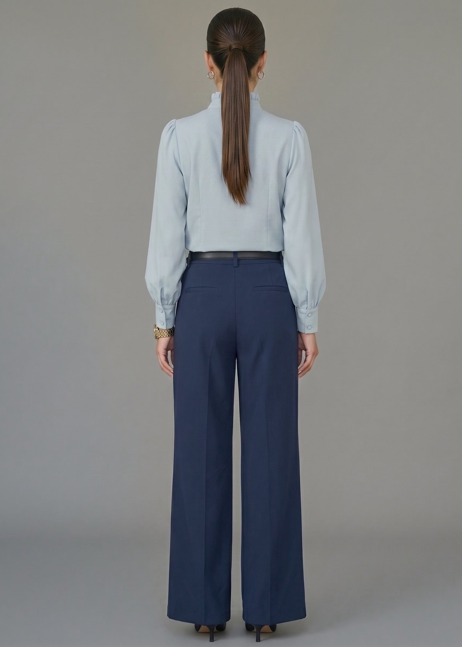 Light Blue Ruffle Neckline Blouse ladies
