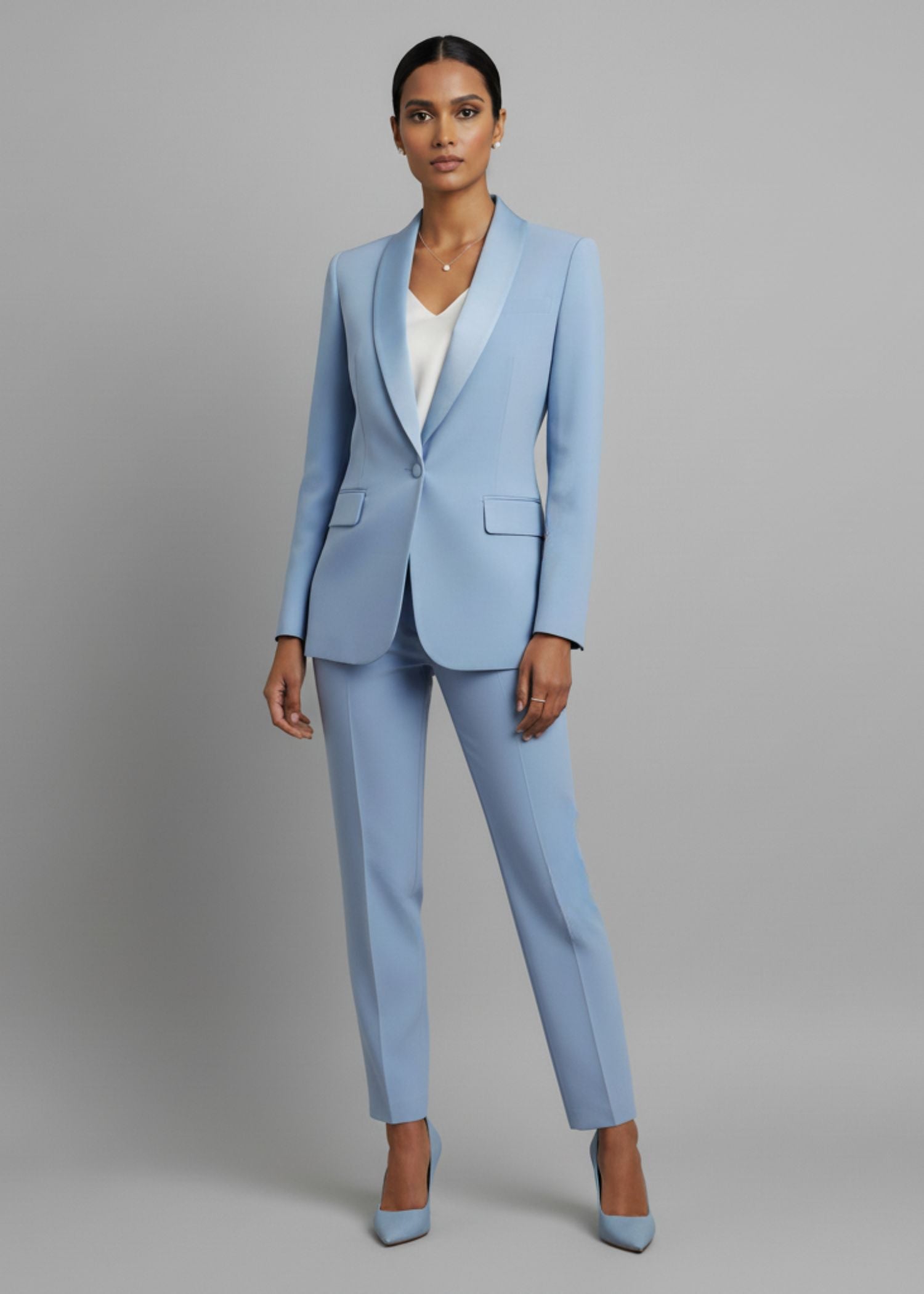 Women Light Blue Tuxedo Suit