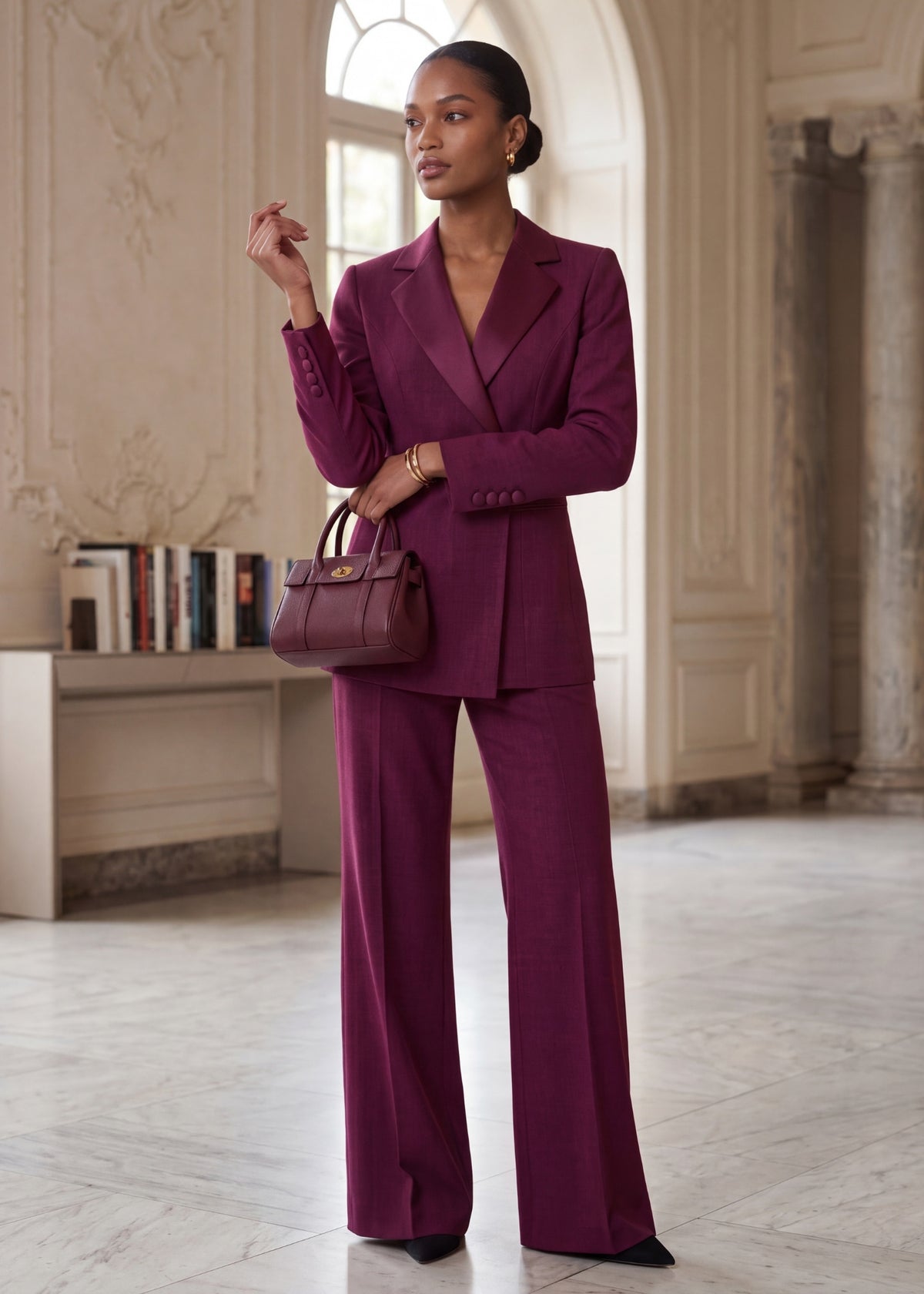 Luxury Asymmetric Front Tuxedo in Mulberry
