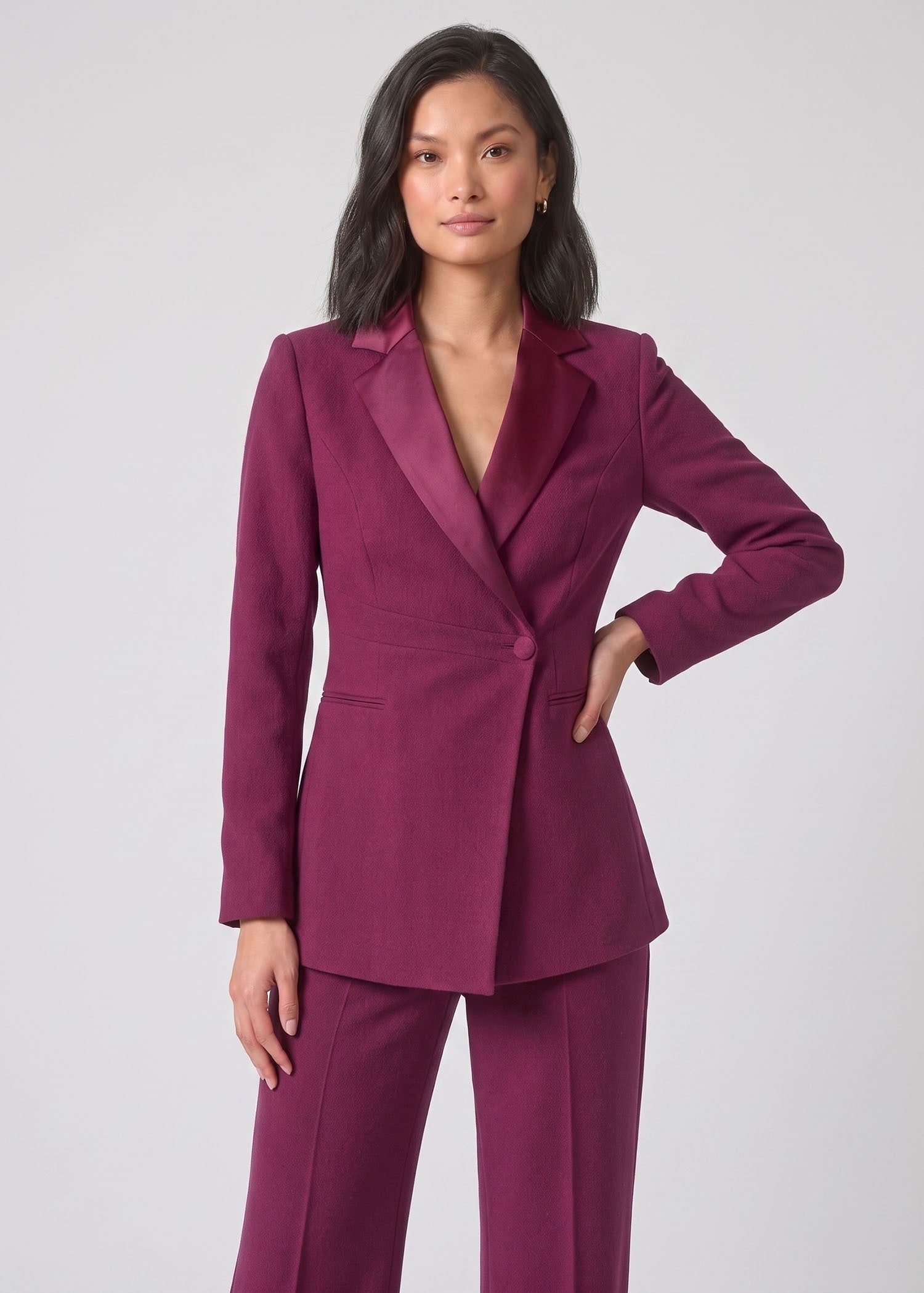 Luxury Asymmetric Front Tuxedo in Mulberry