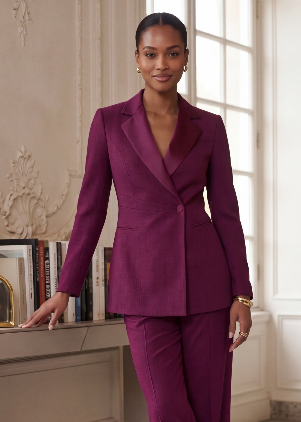 Luxury Asymmetric Front Tuxedo in Mulberry
