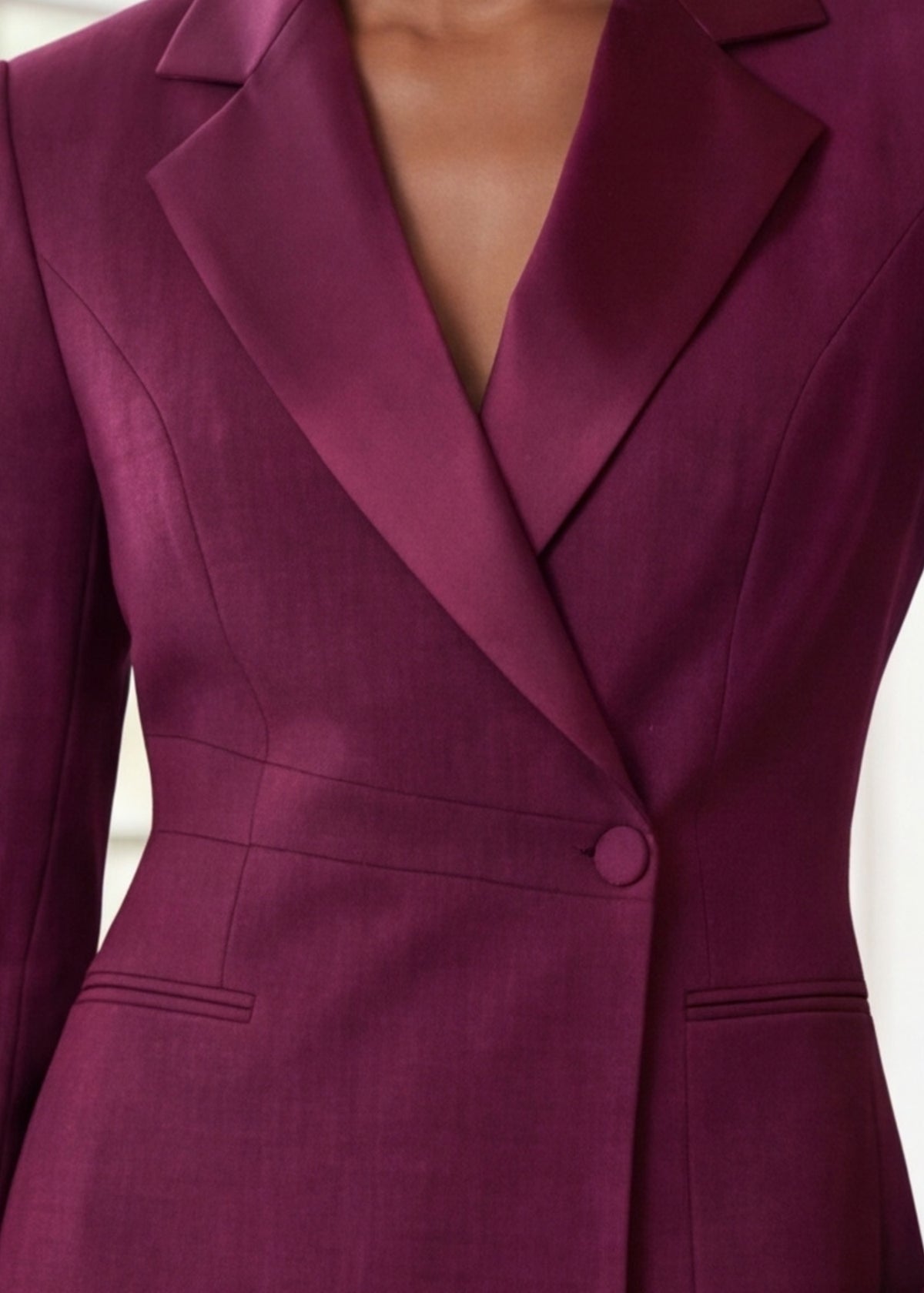 Luxury Asymmetric Front Tuxedo in Mulberry
