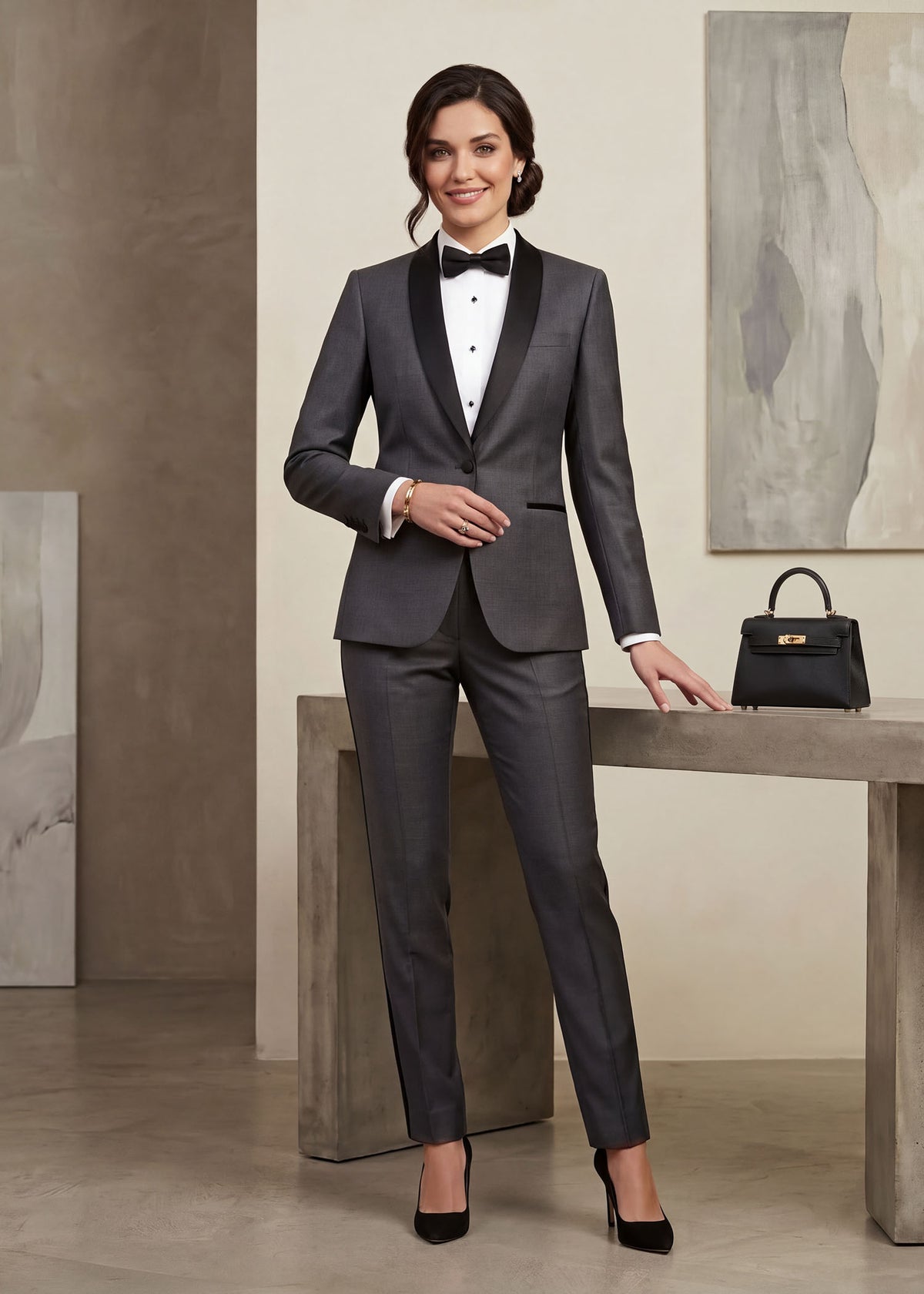 Luxury Black Shawl Lapel Tuxedo in Charcoal