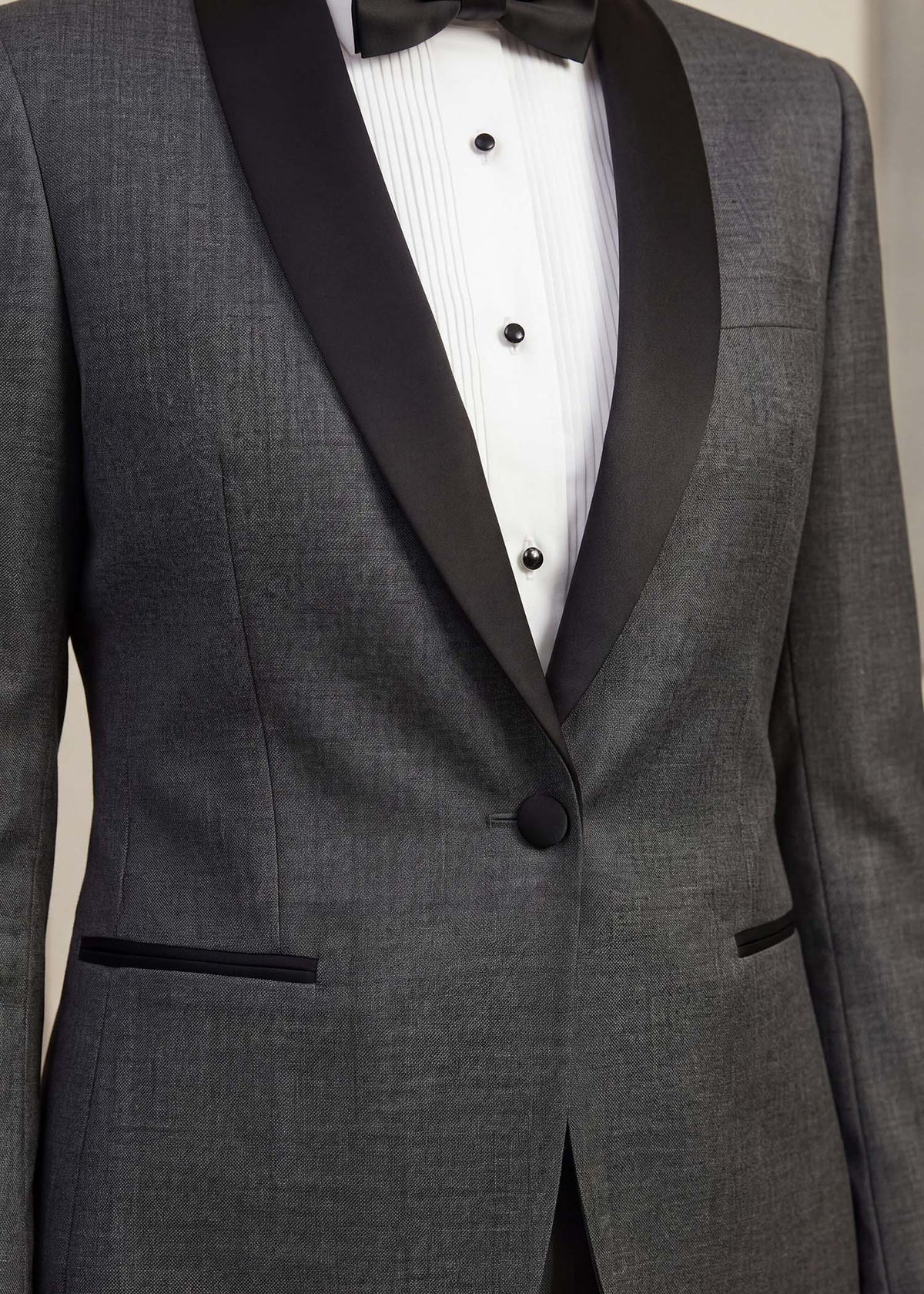 Luxury Black Shawl Lapel Tuxedo in Charcoal