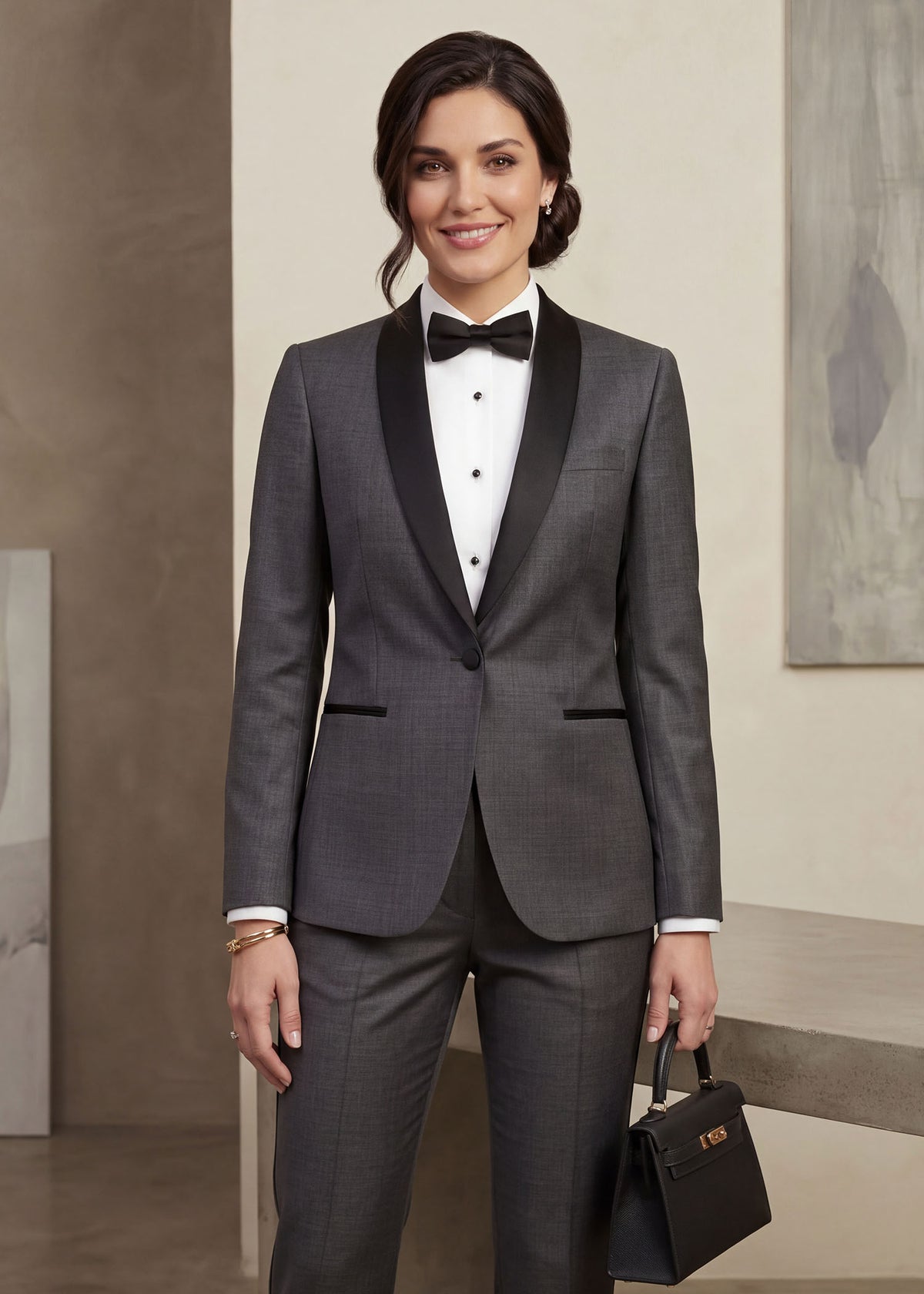 Luxury Black Shawl Lapel Tuxedo in Charcoal