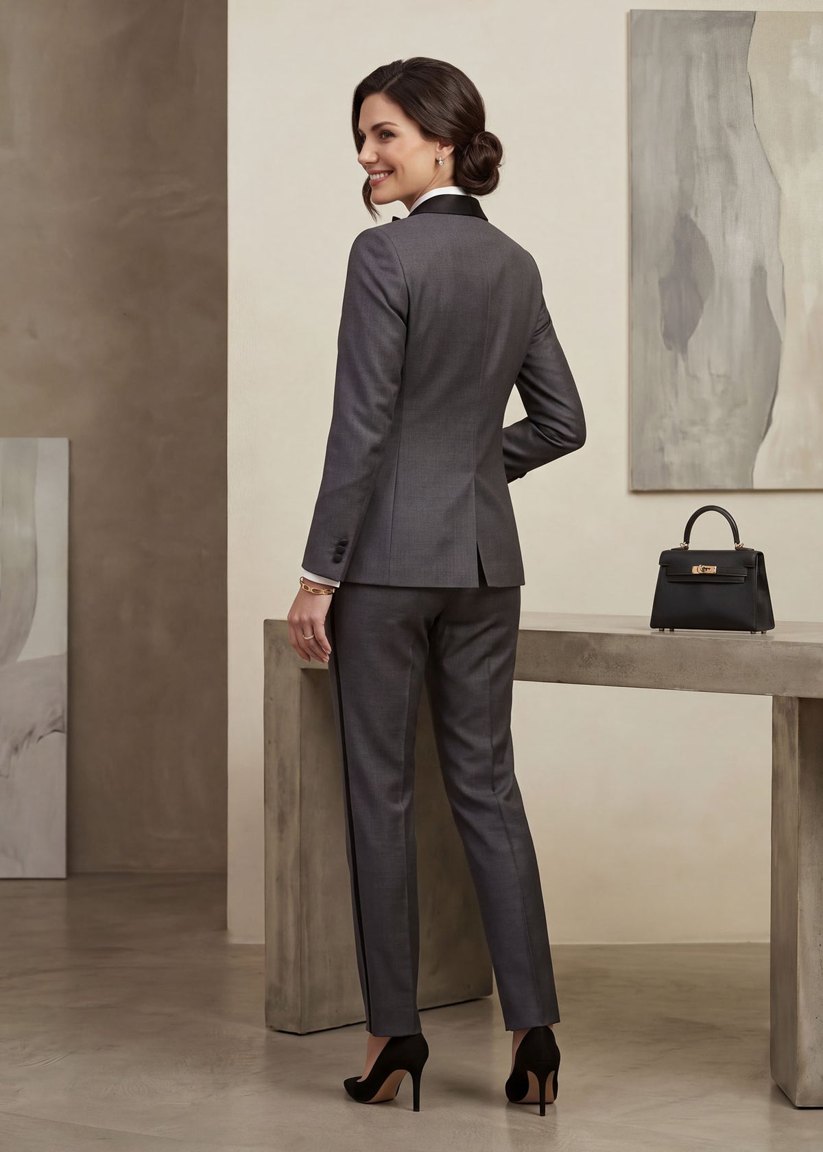 Luxury Black Shawl Lapel Tuxedo in Charcoal