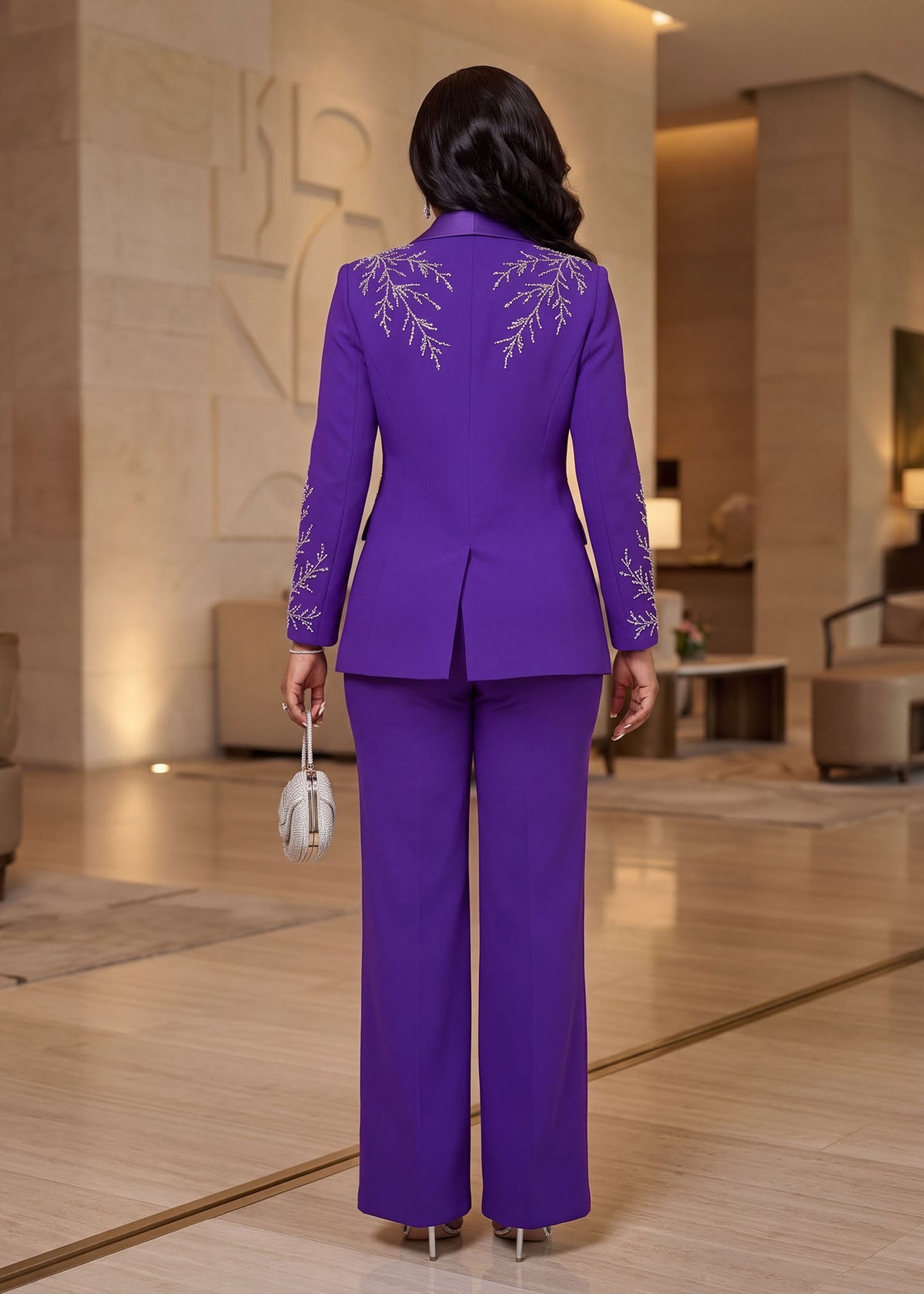Luxury Silver Embellished Single Button Tuxedo 