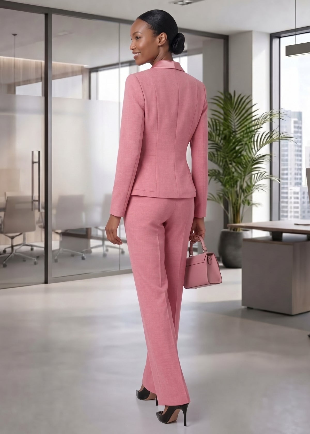 Luxury Single Button Wrap Tuxedo in Rose Pink