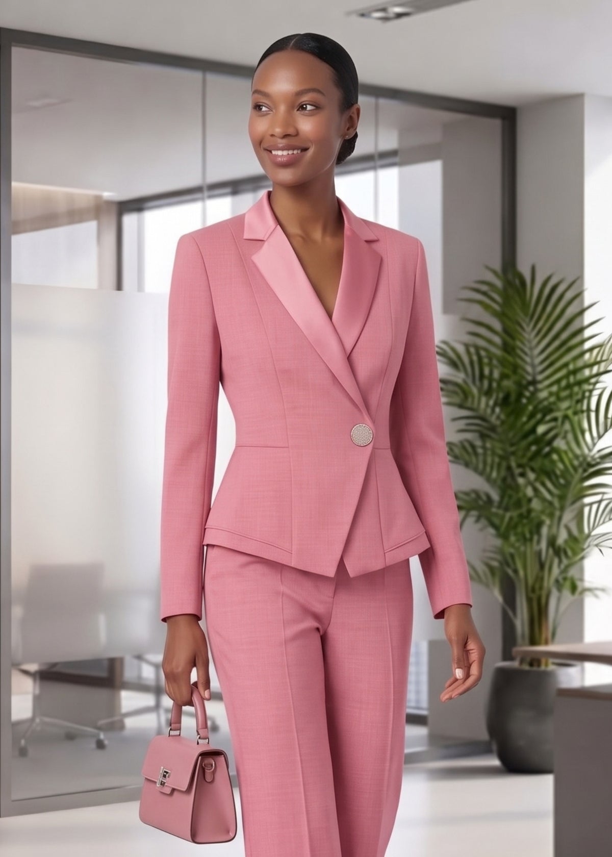 Luxury Single Button Wrap Tuxedo in Rose Pink