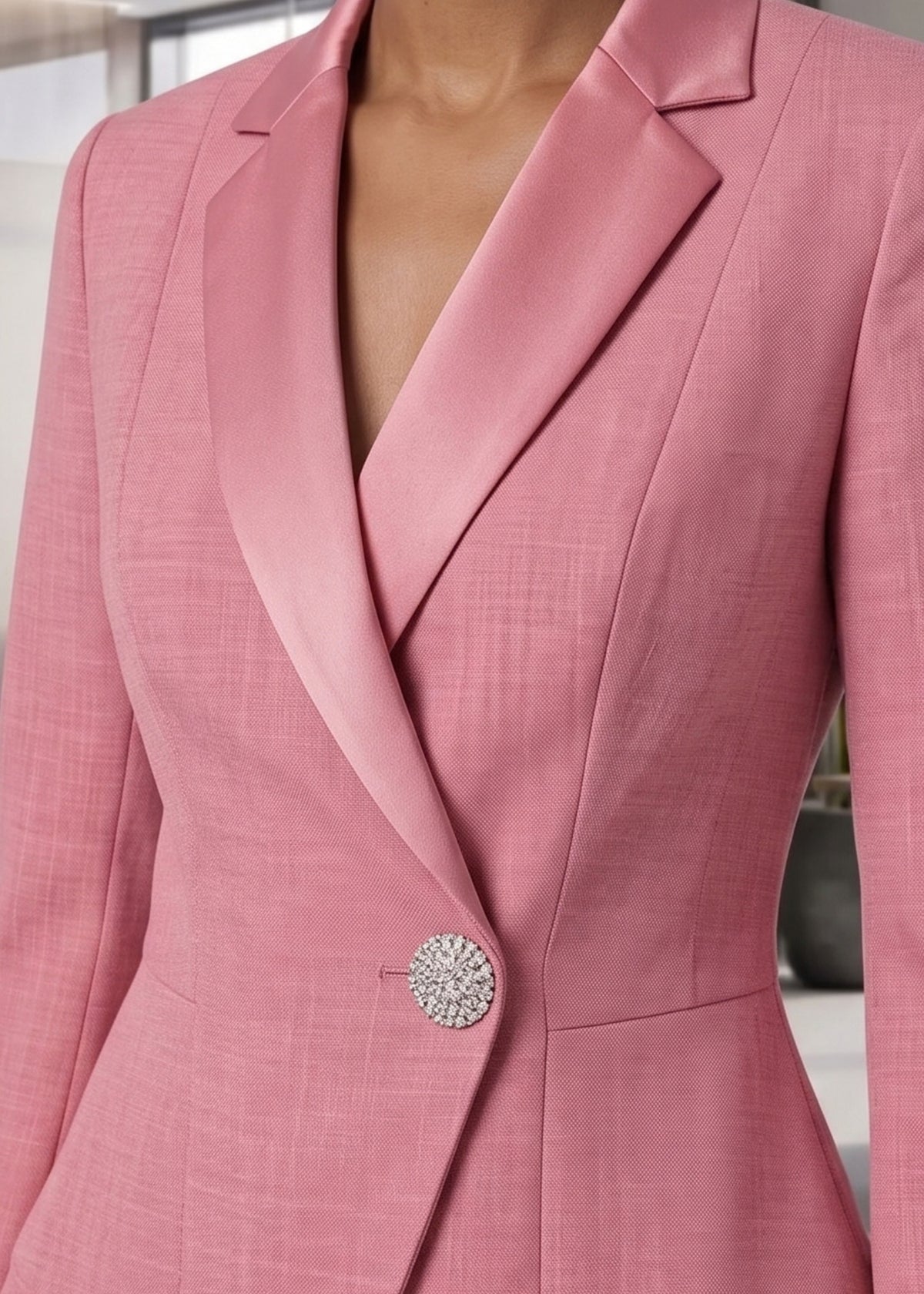 Luxury Single Button Wrap Tuxedo in Rose Pink