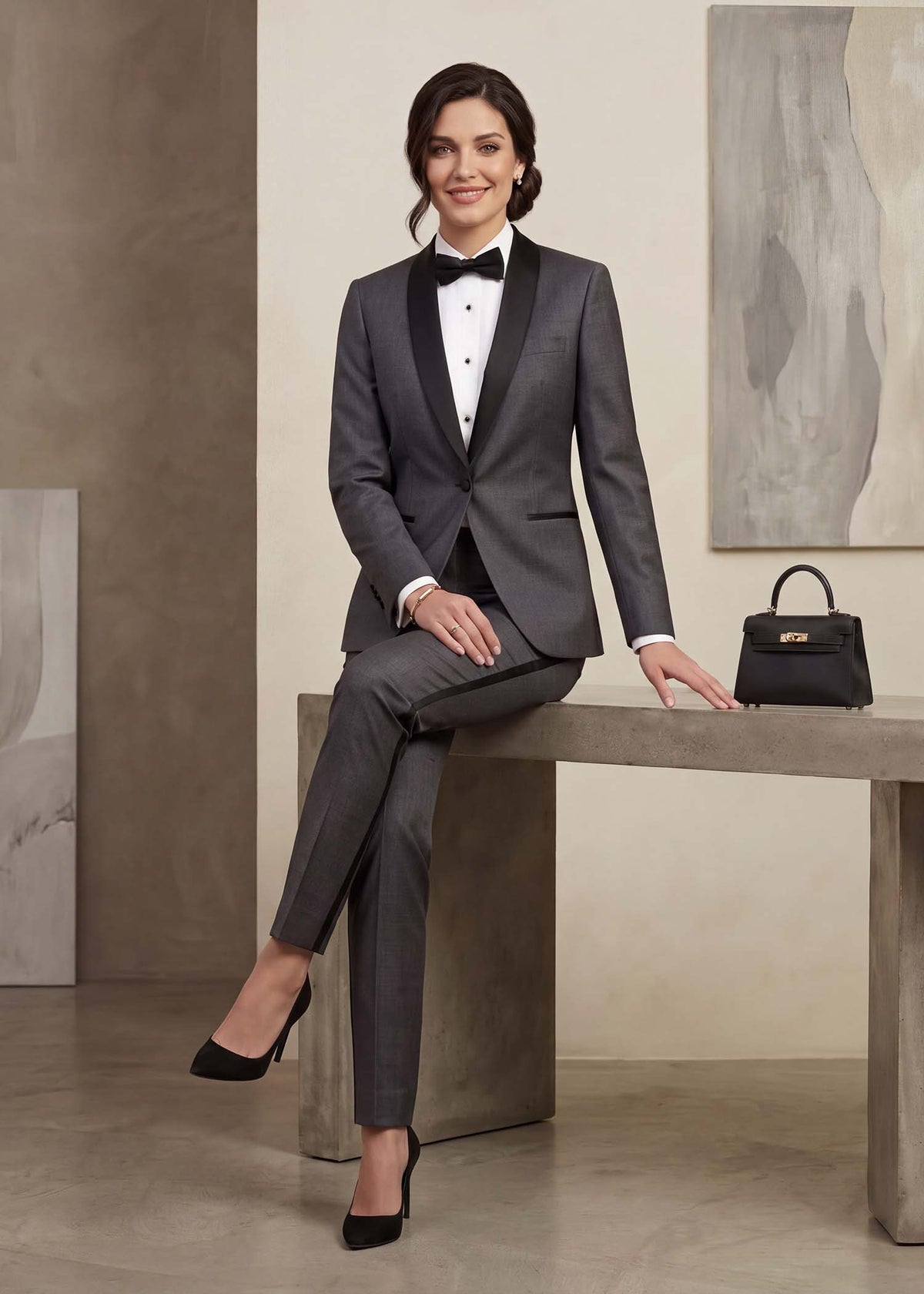 Luxury Black Shawl Lapel Tuxedo in Charcoal