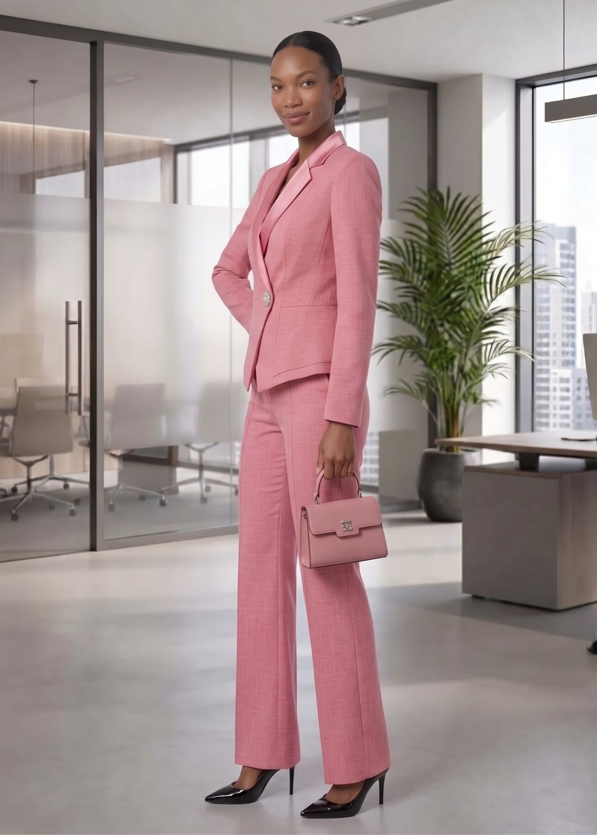 Luxury Single Button Wrap Tuxedo in Rose Pink