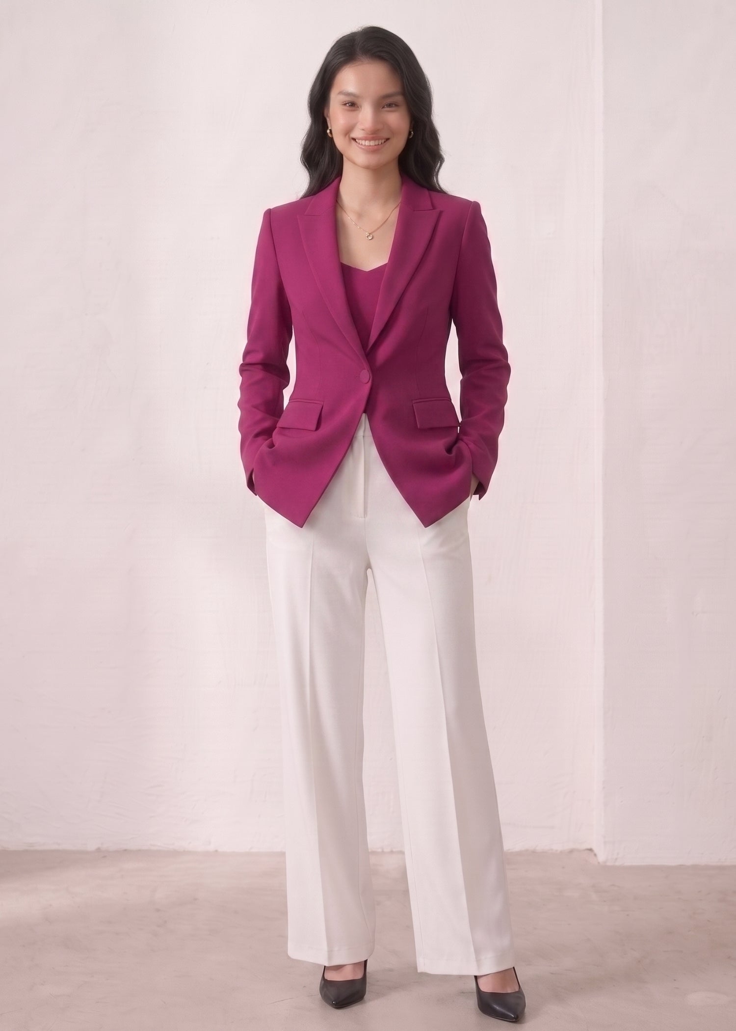 Magenta Single Button Blazer
