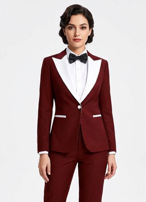 Women Maroon and White Tuxedo