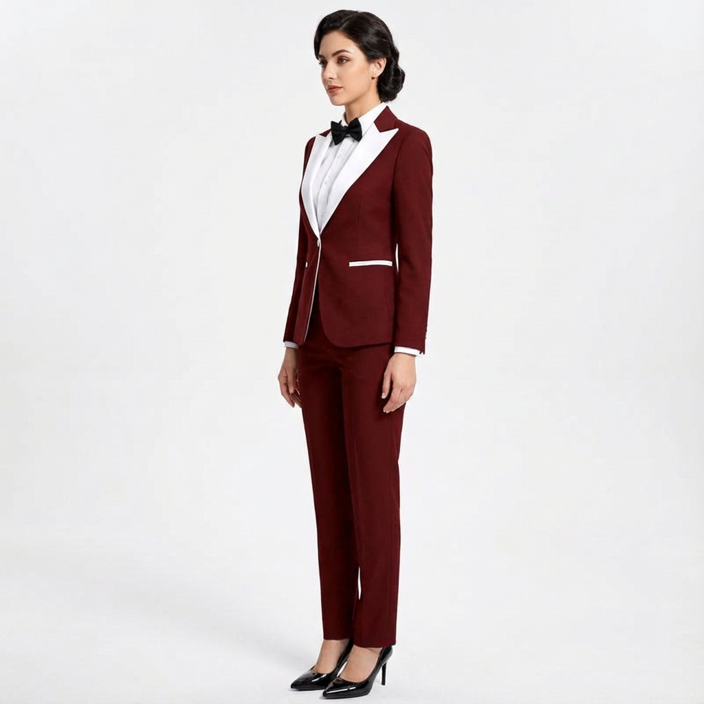 Women Maroon and White Tuxedo