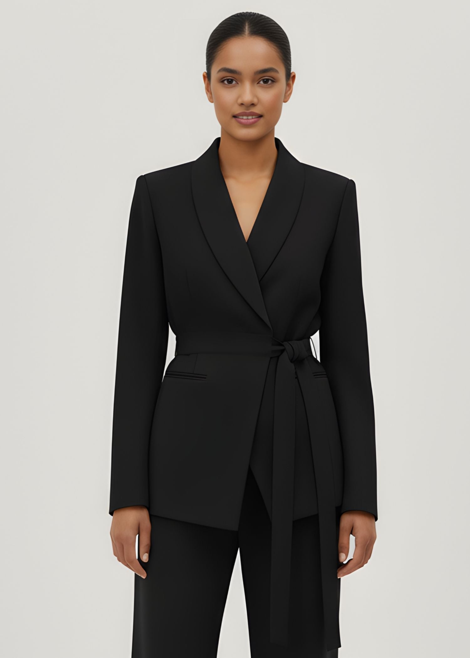 Azores tie waist suit in Matte Black