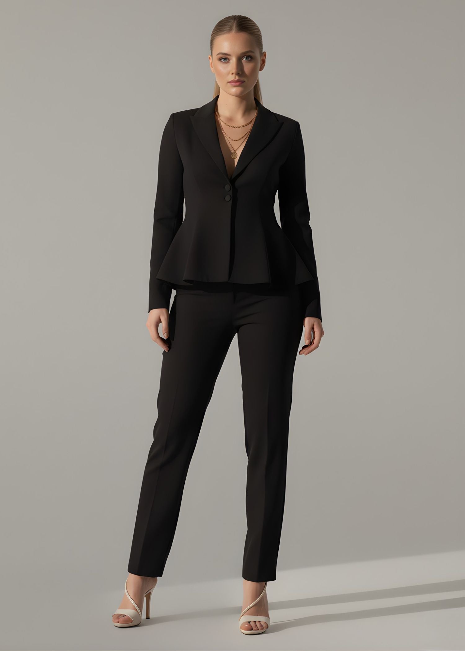  Skye Peplum Suit in Midnight Black