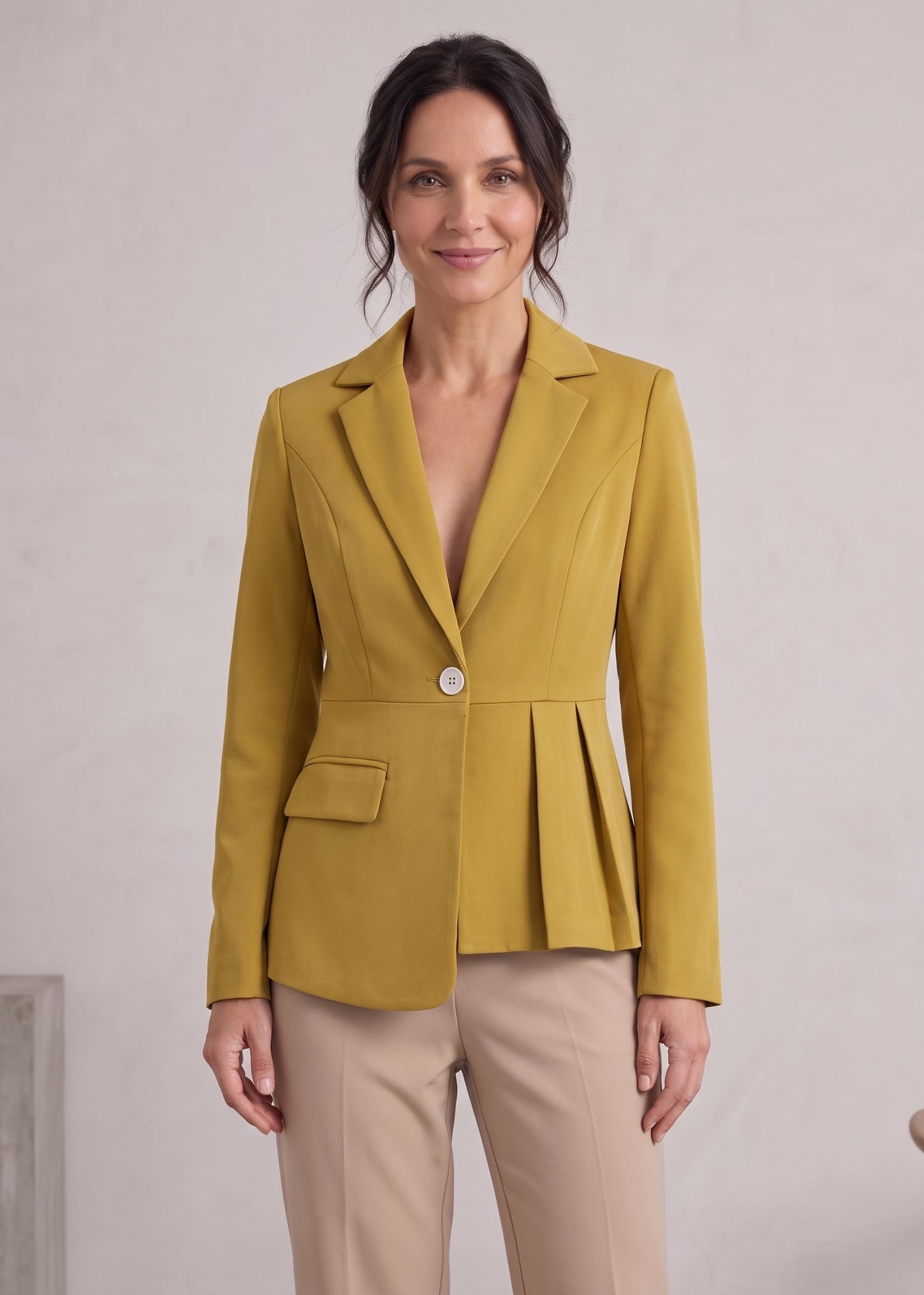 Mustard Yellow Pleated Blazer