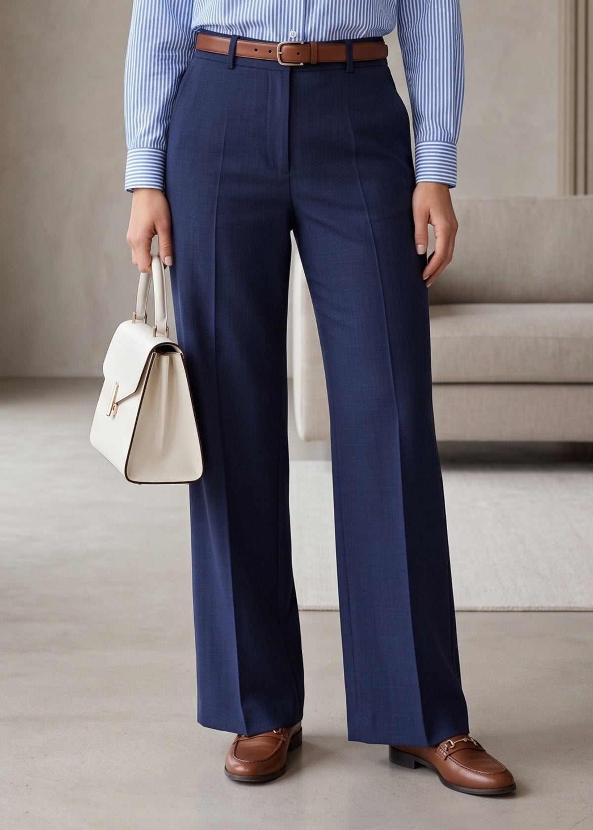 Navy Blue High-Waisted Formal Pant