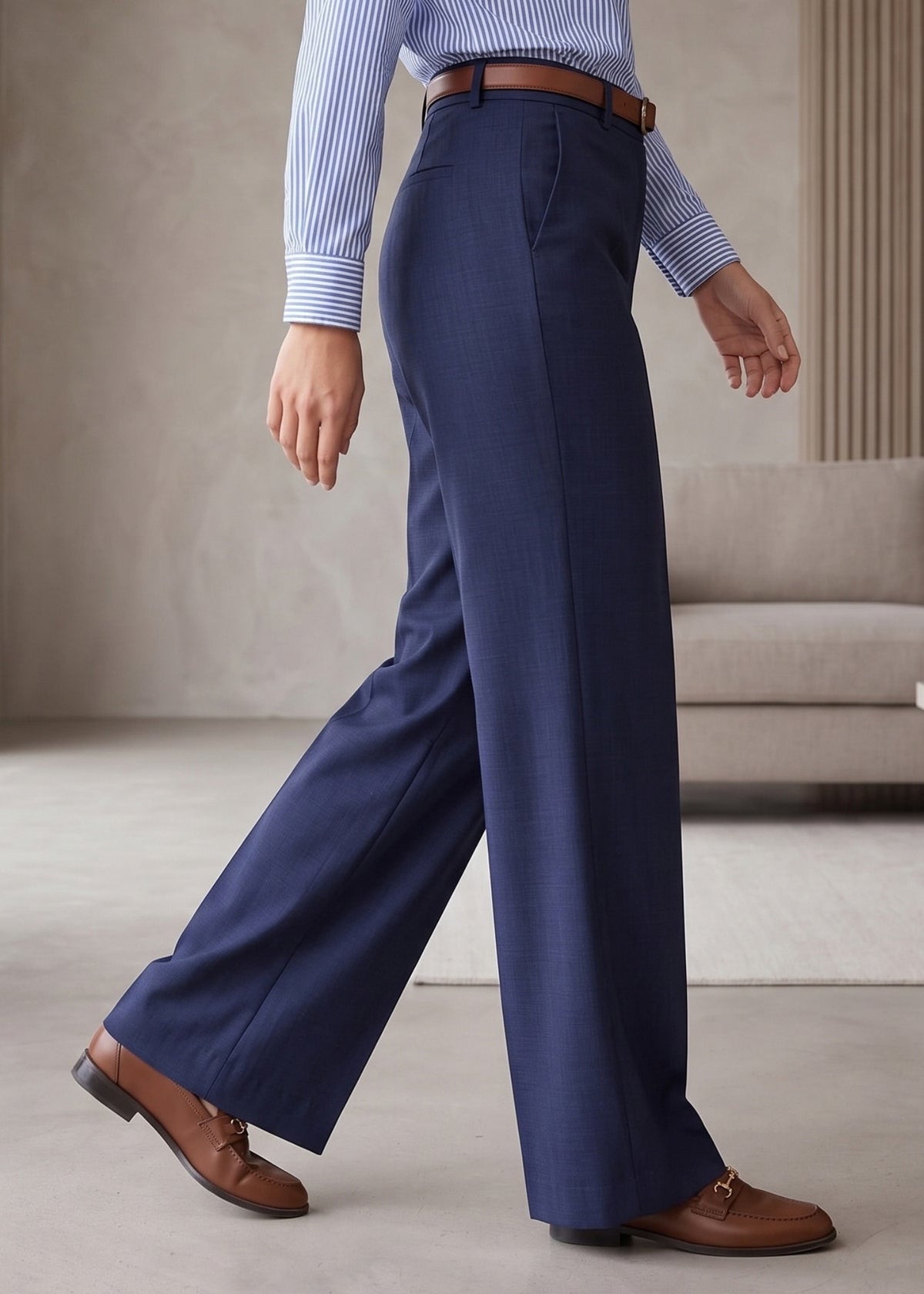 Navy Blue High-Waisted Formal Pant