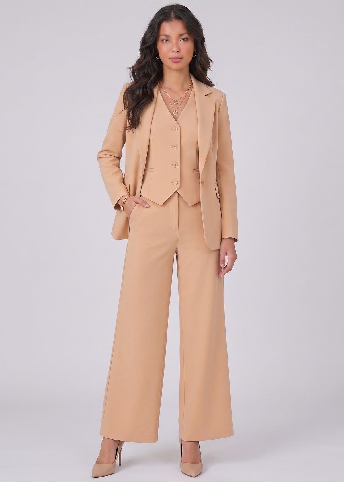 Notch Lapel Business Formal Suit in Beige Skin