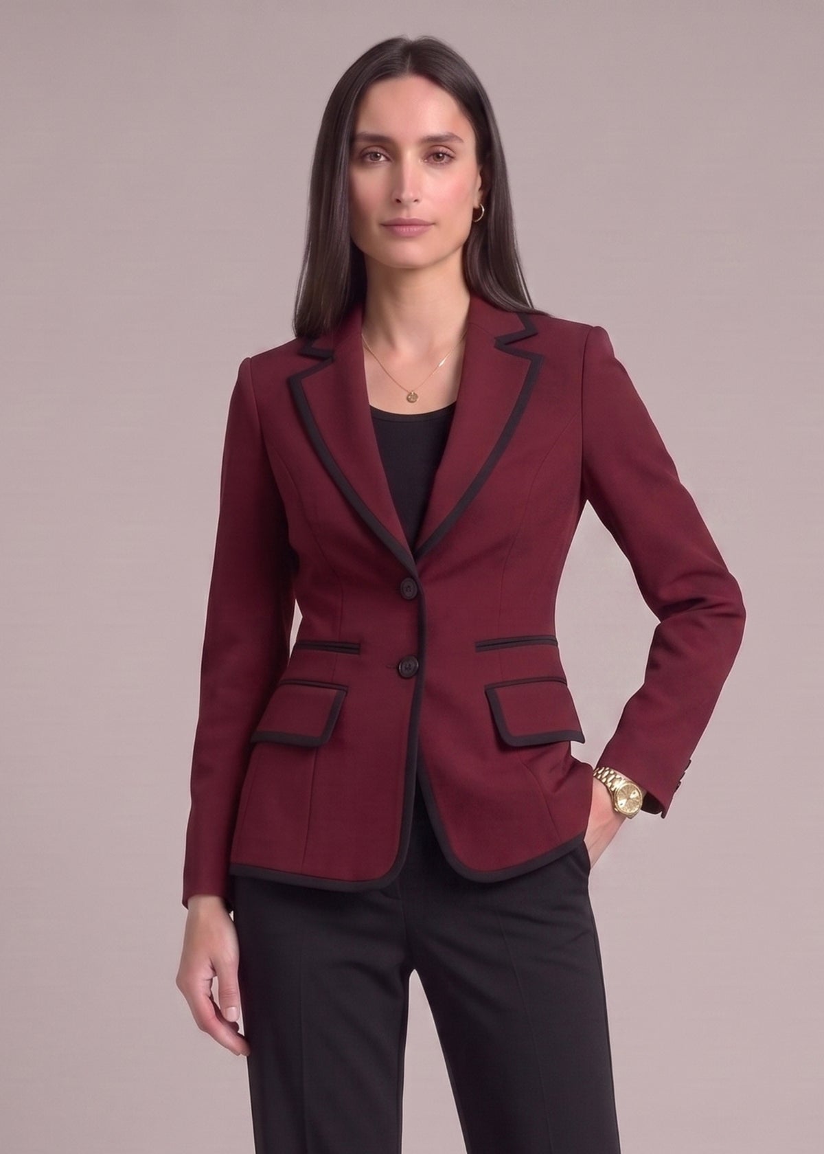 Notch Lapel Suit in Maroon and Black