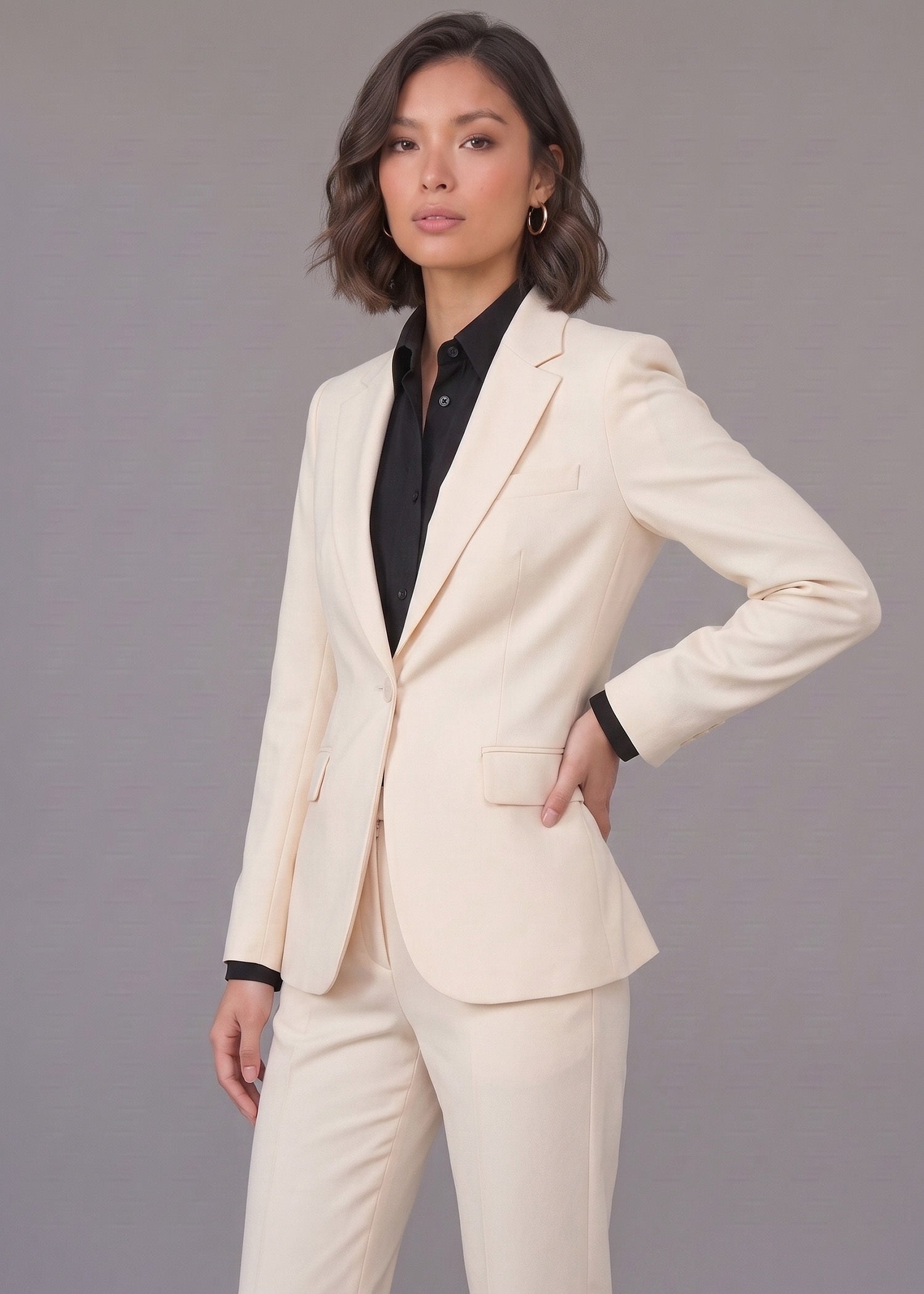 Notch Lapel Suit in Beige