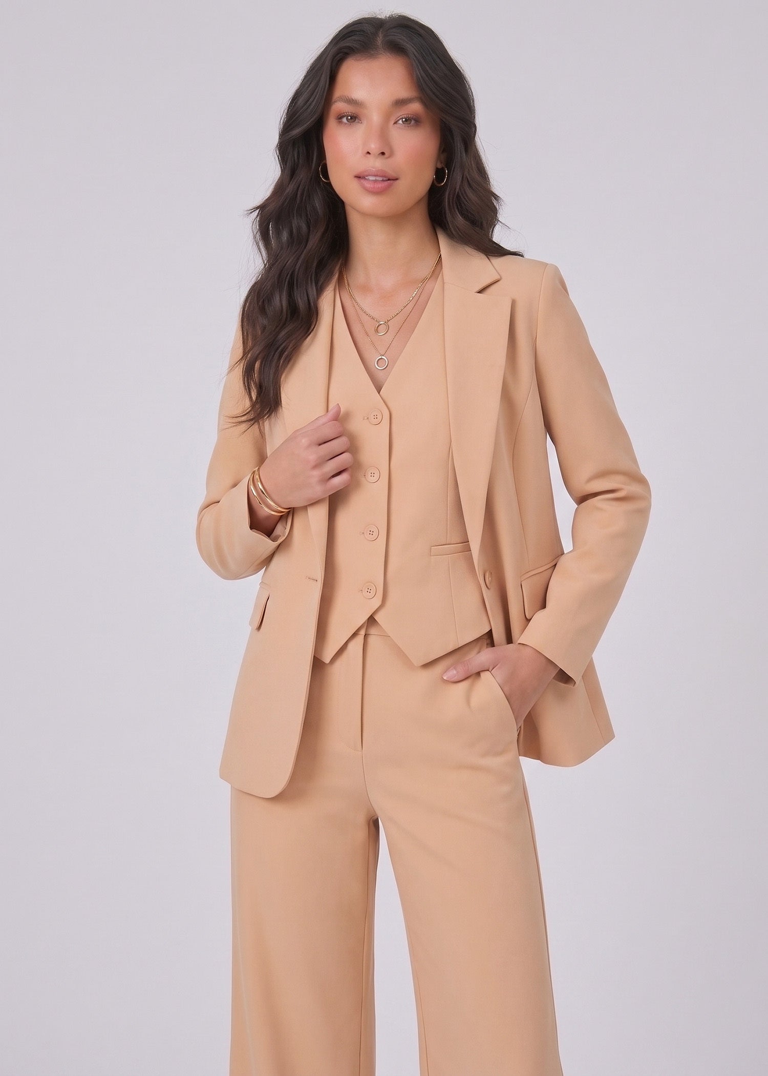 Notch Lapel Suit in Beige Skin