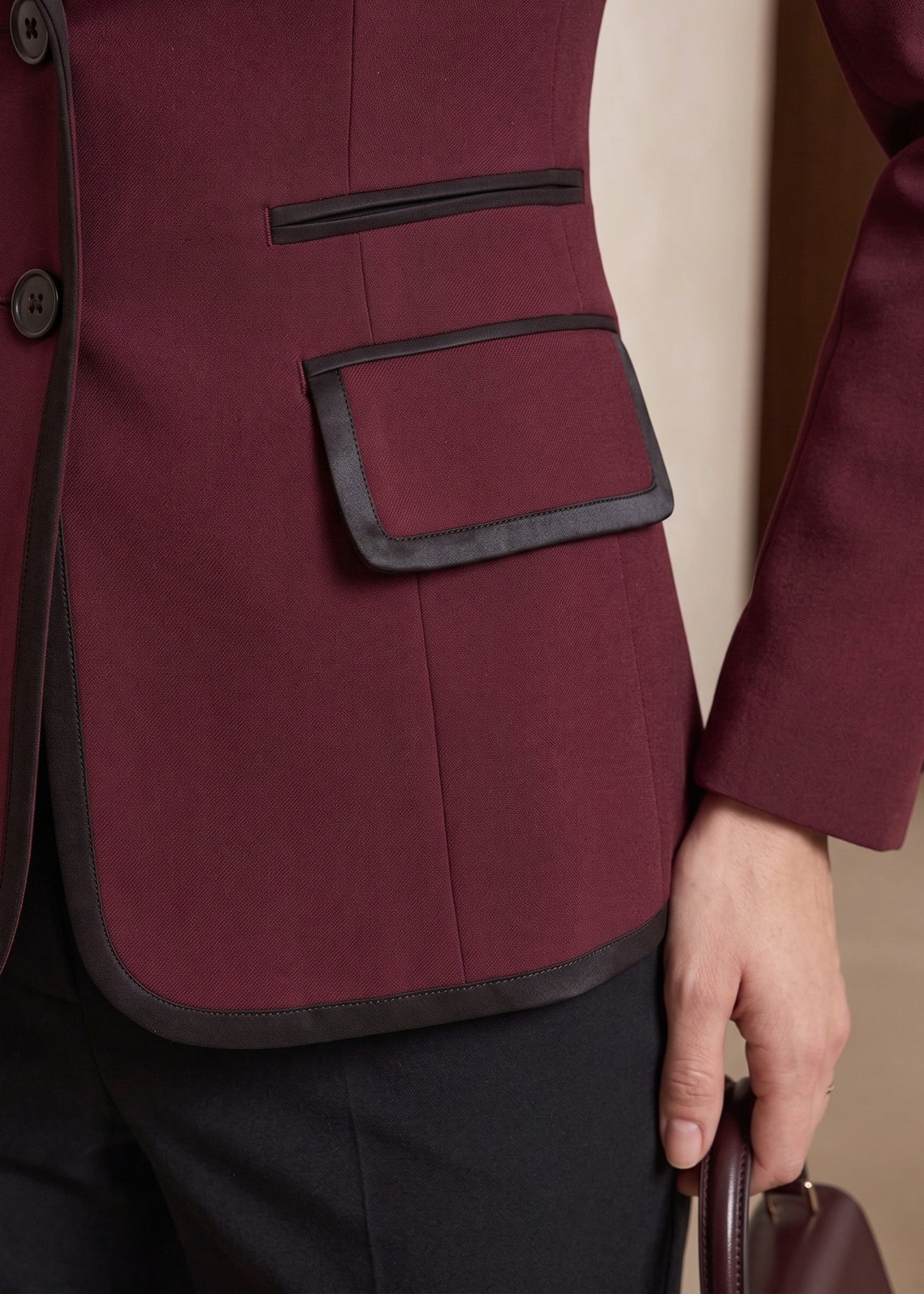 Notch Lapel Suit in Maroon and Black
