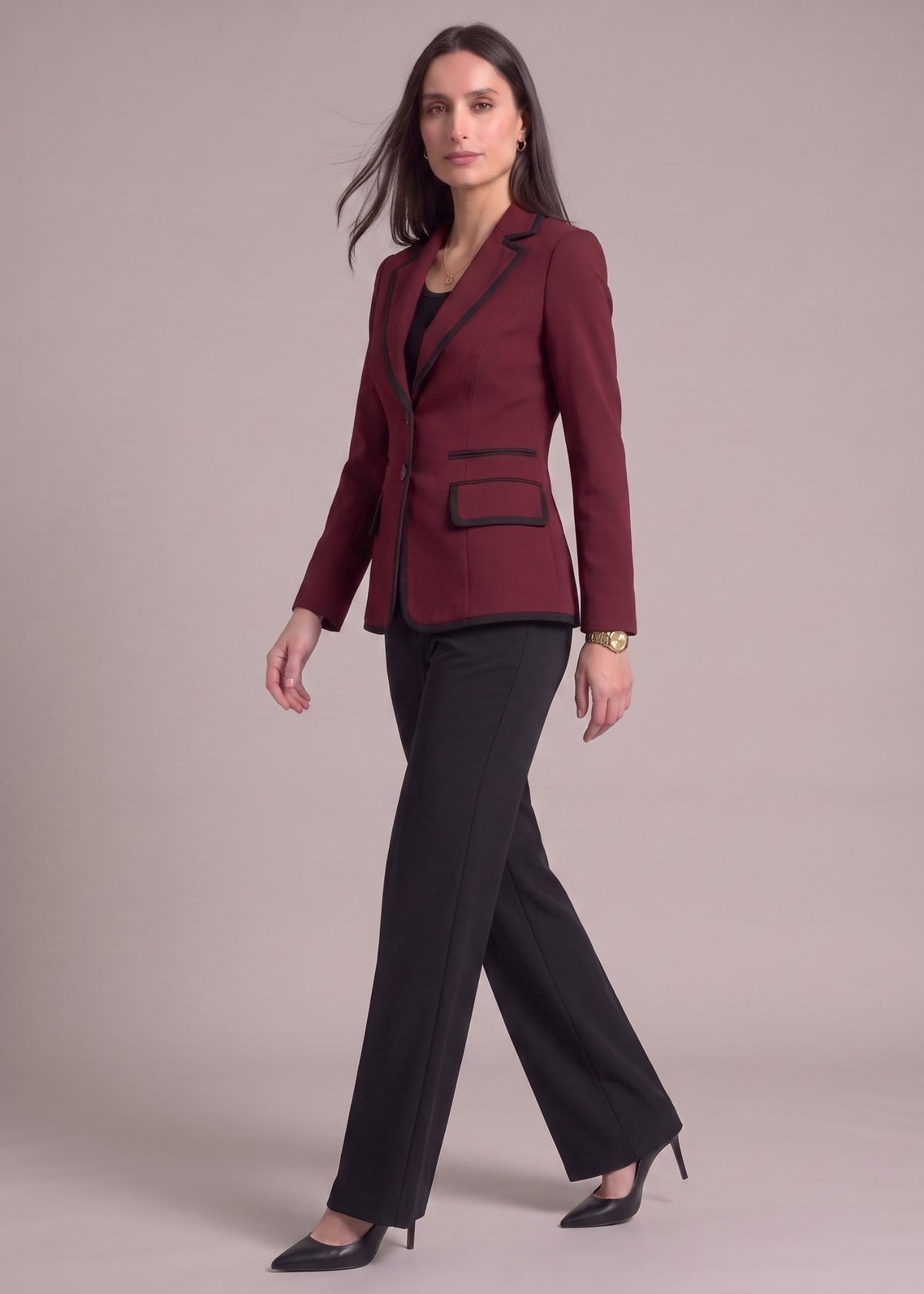 Notch Lapel Suit in Maroon and Black