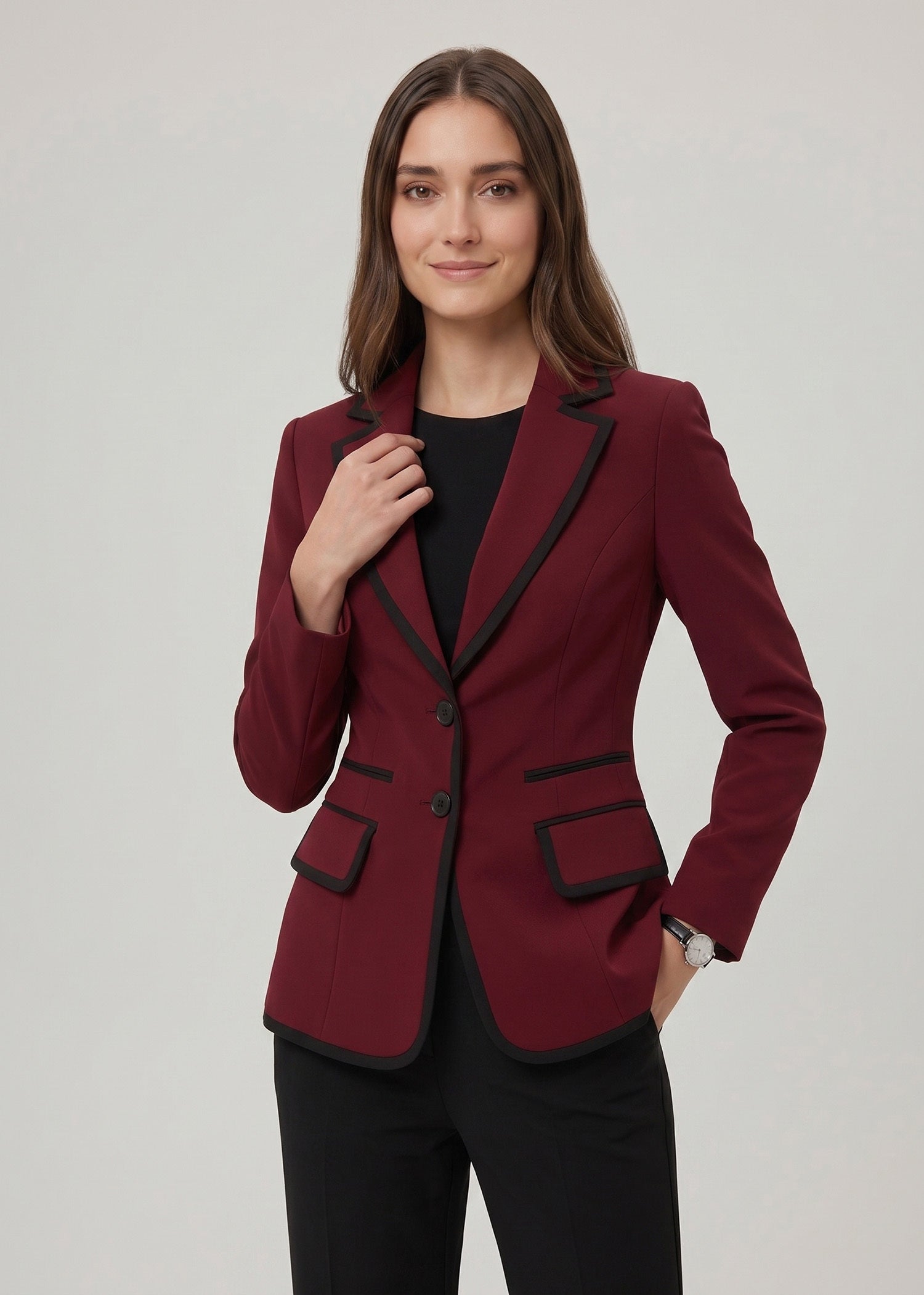 Notch Lapel Suit in Maroon and Black