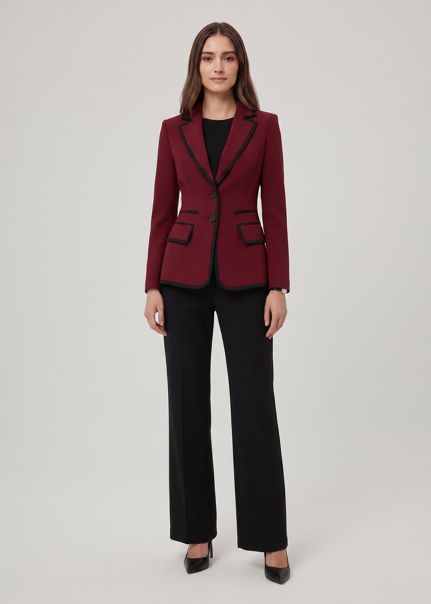 Notch Lapel Suit in Maroon and Black