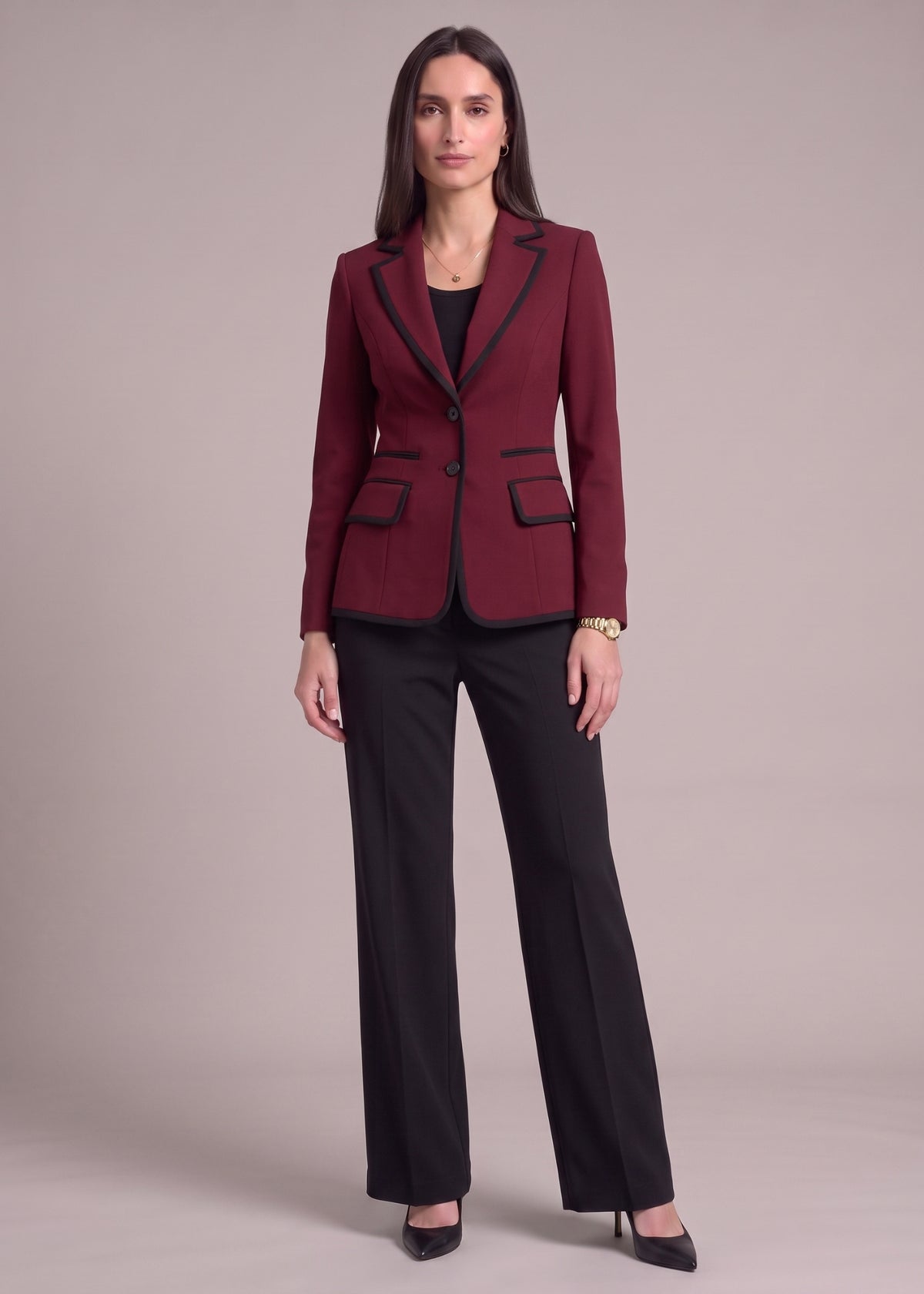 Notch Lapel Suit in Maroon and Black