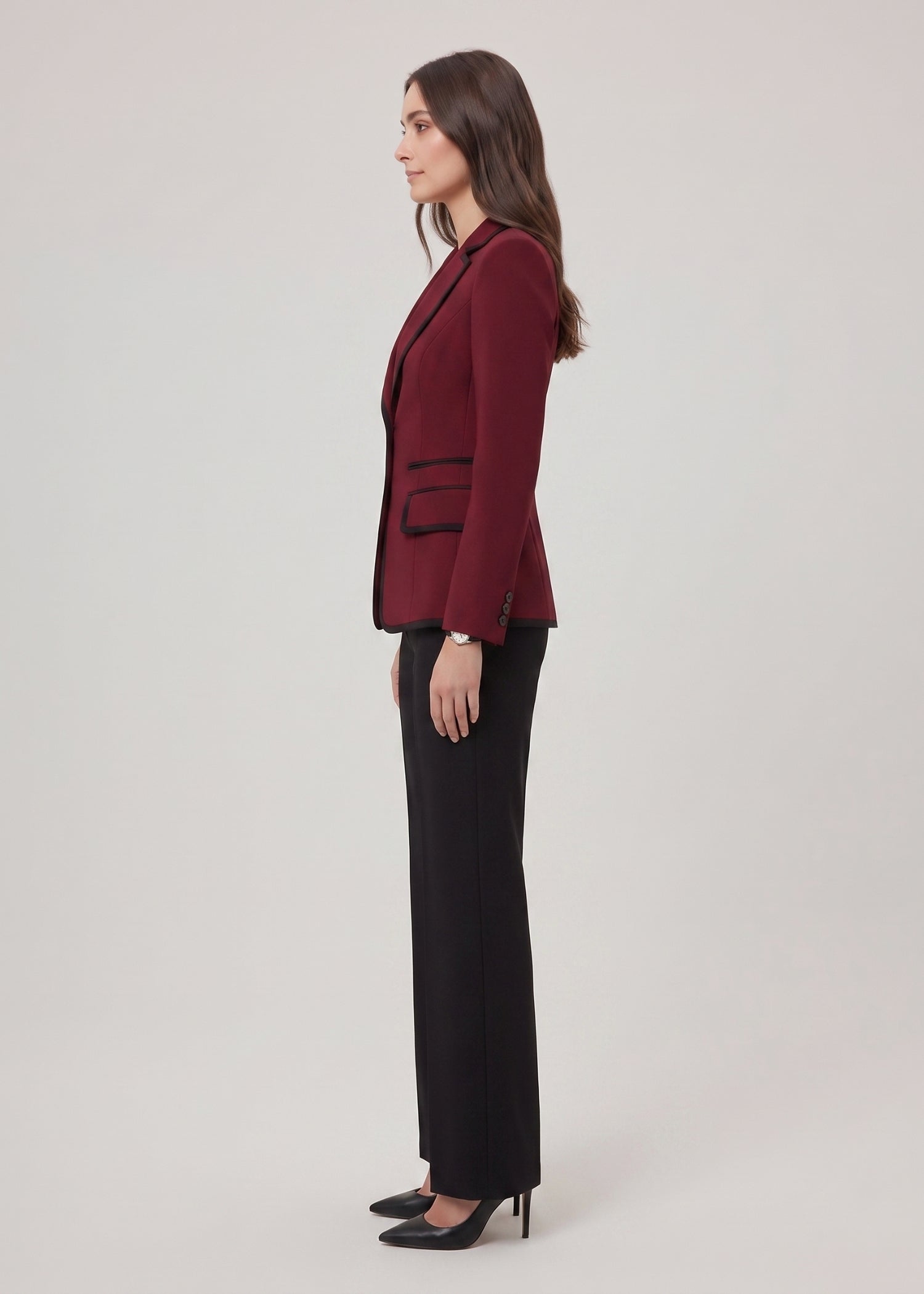 Notch Lapel Suit in Maroon and Black