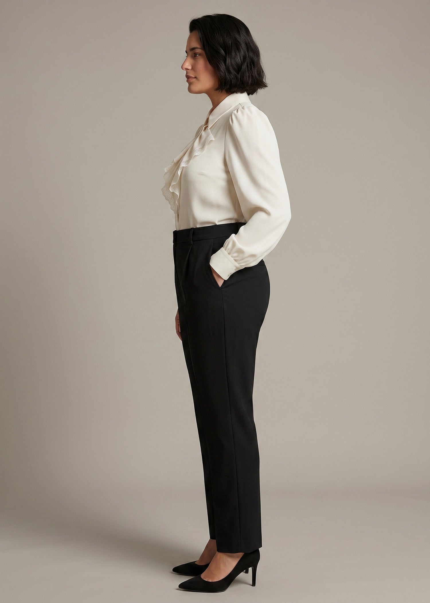 Off-White Beige Ruffle Trim Flounce Sleeve Shirt
