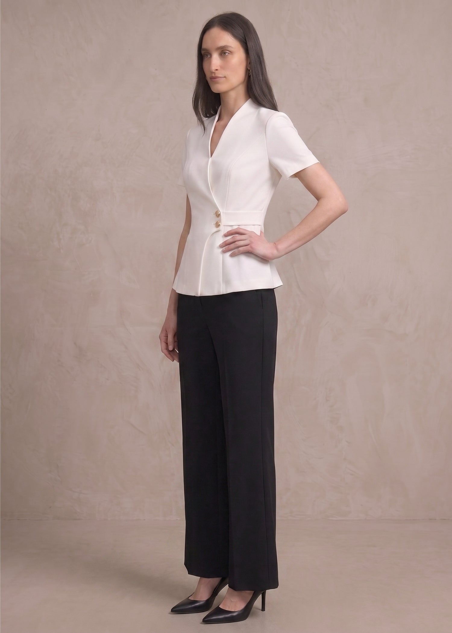 Off-White Short Sleeves Blazer for Ladies