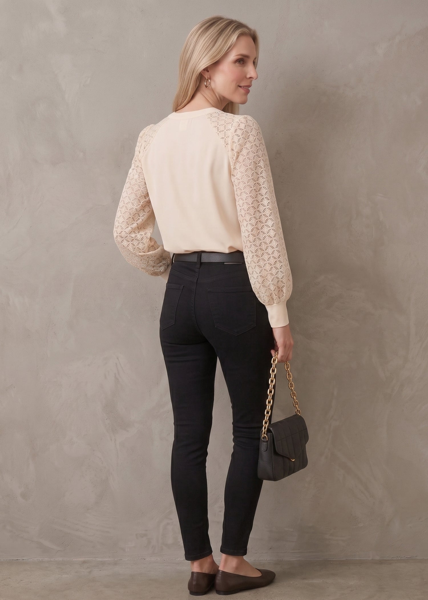 Off White Pleated Neck Top for Female