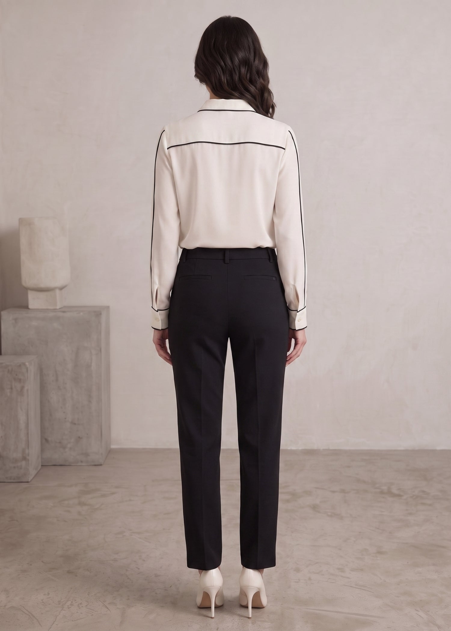 Off White Contrast Trim Shirt for Women