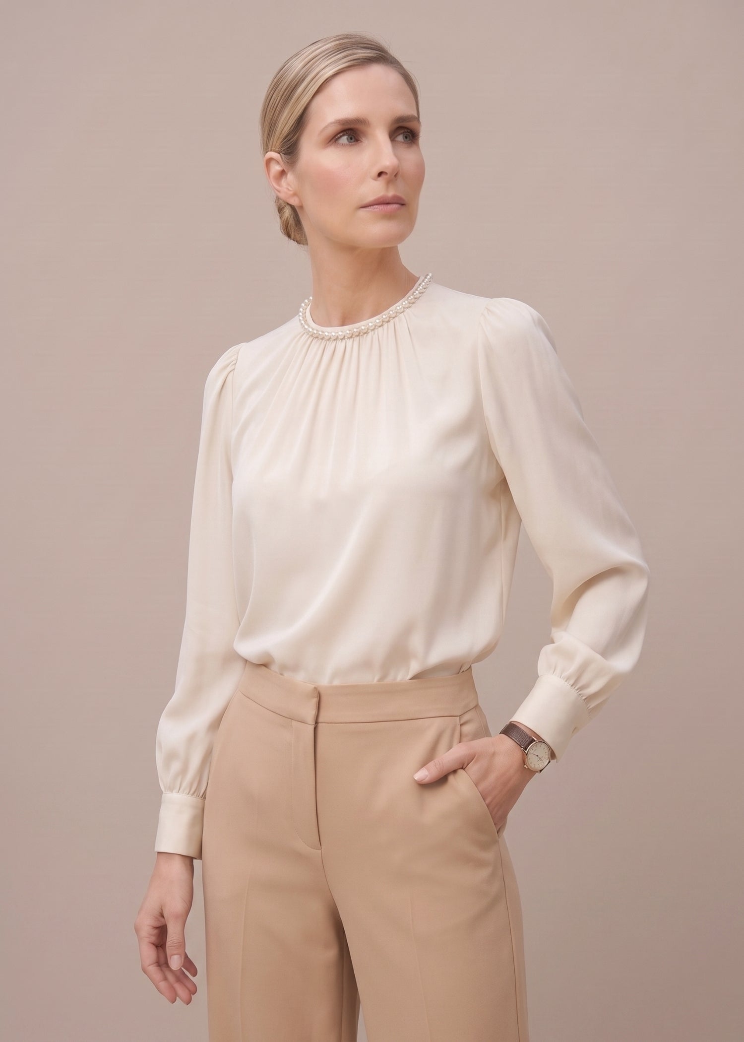 Off White Long Puffed Sleeves Top