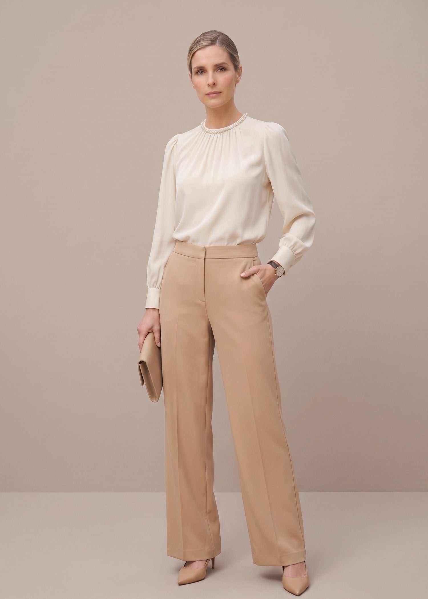 Off White Long Puffed Sleeves Top