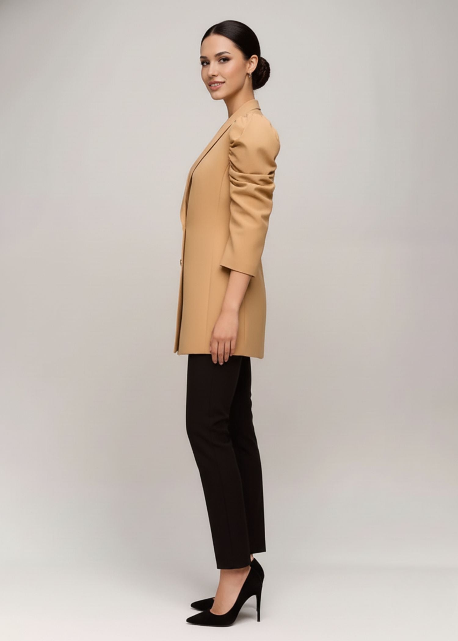 Okavango Puff sleeve Suit in Sand Brown
