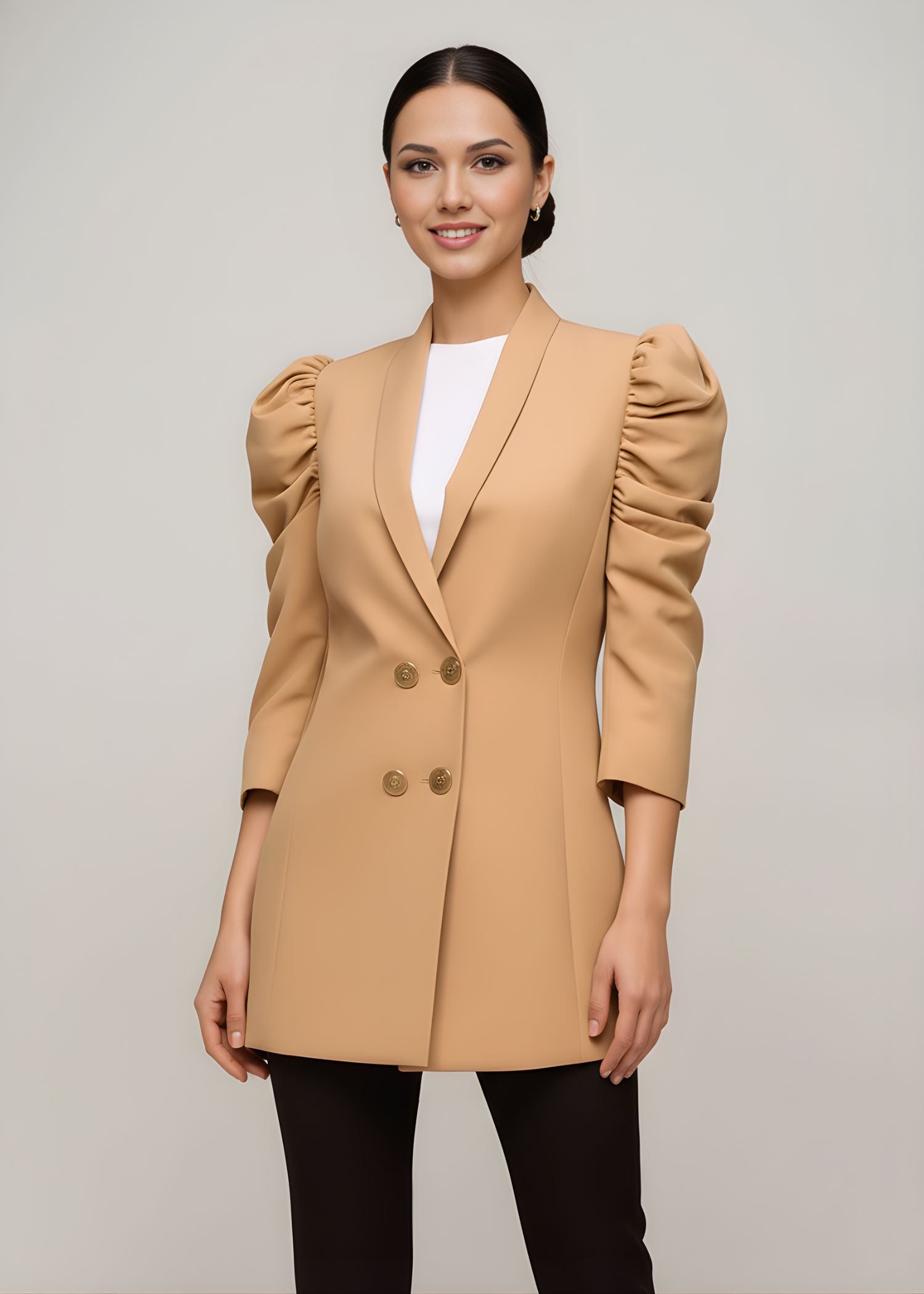Okavango Puff sleeve Suit in Sand Brown
