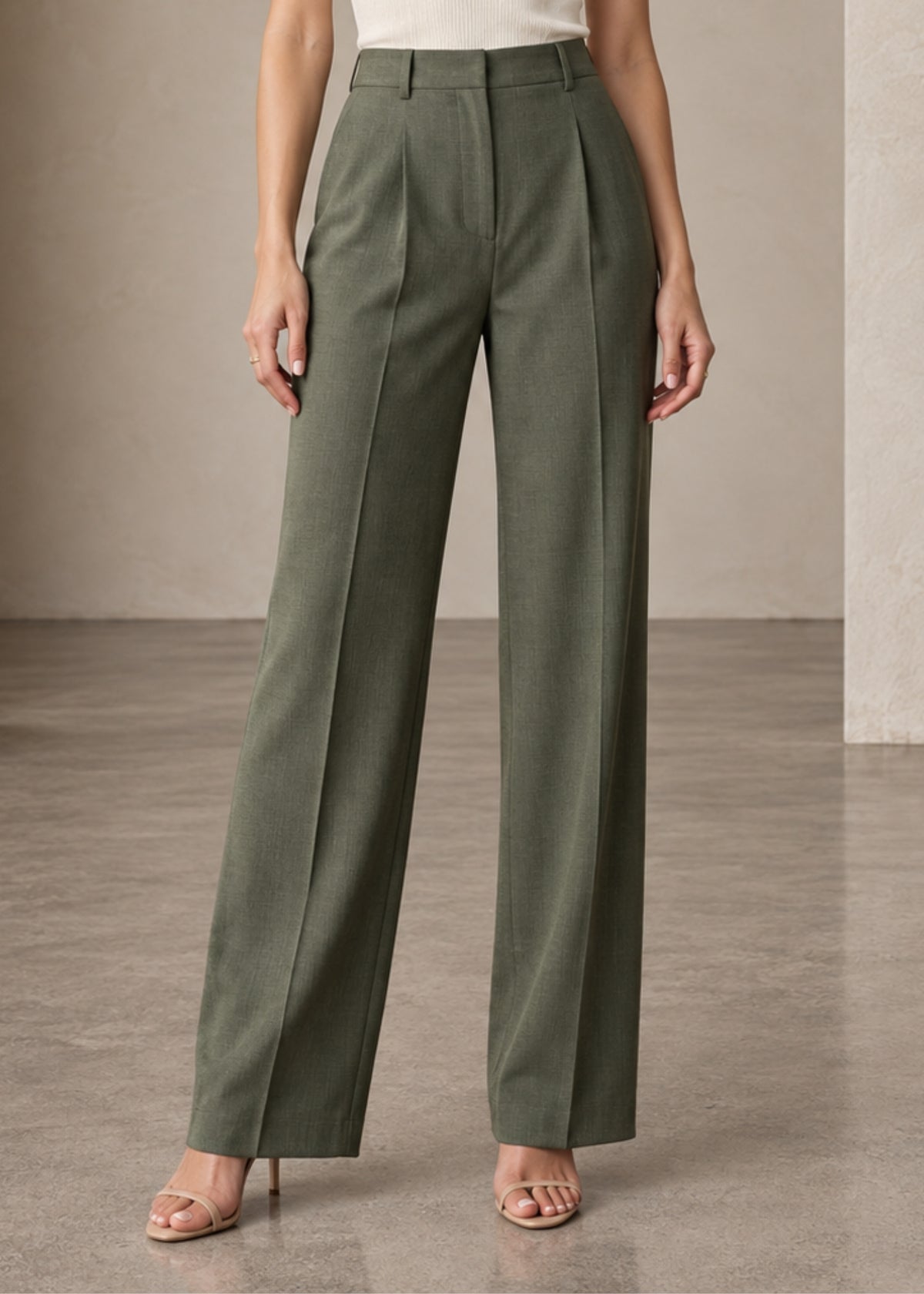 Olive Green High Waist Formal Pant