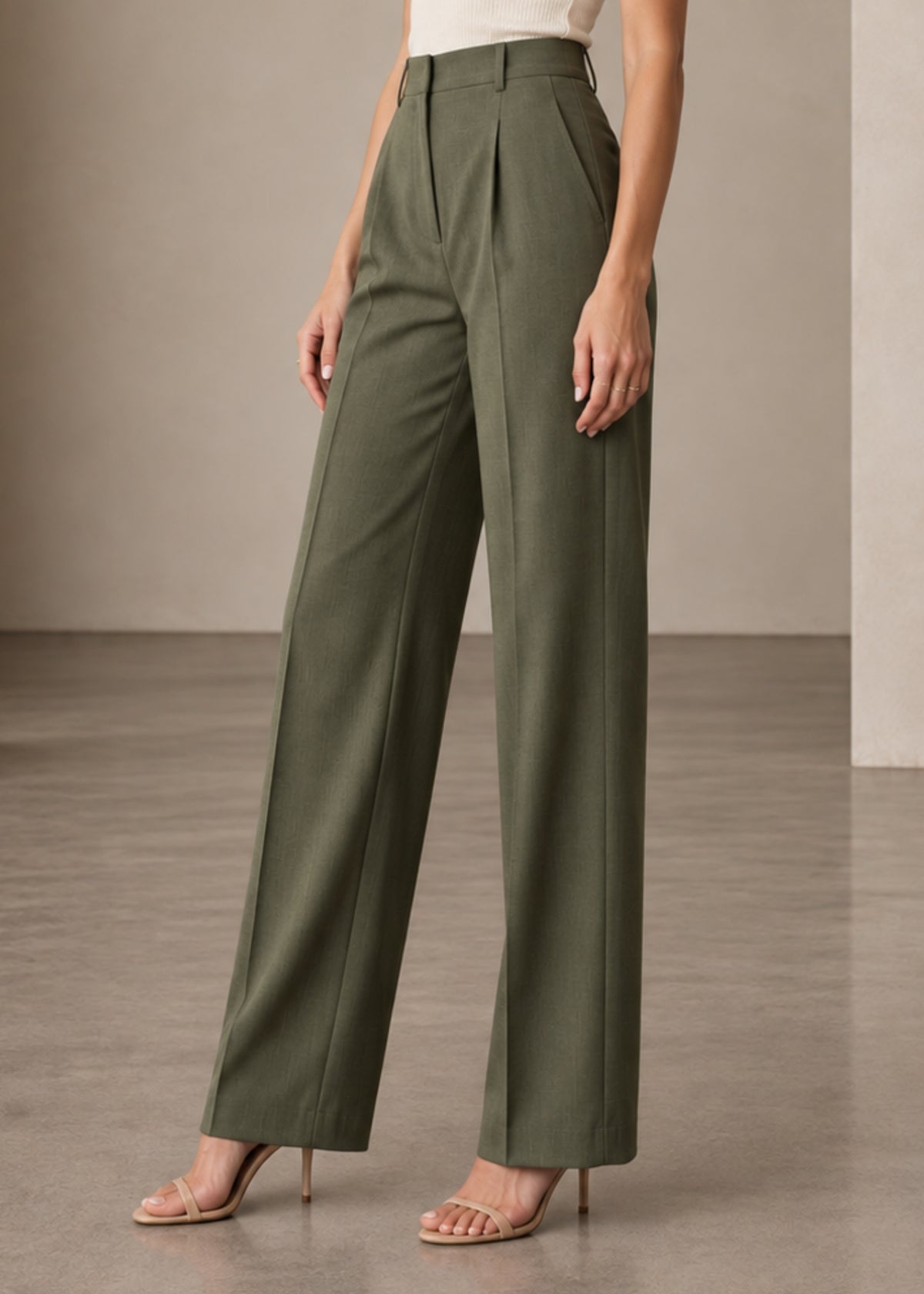 Olive Green High Waist Formal Pant