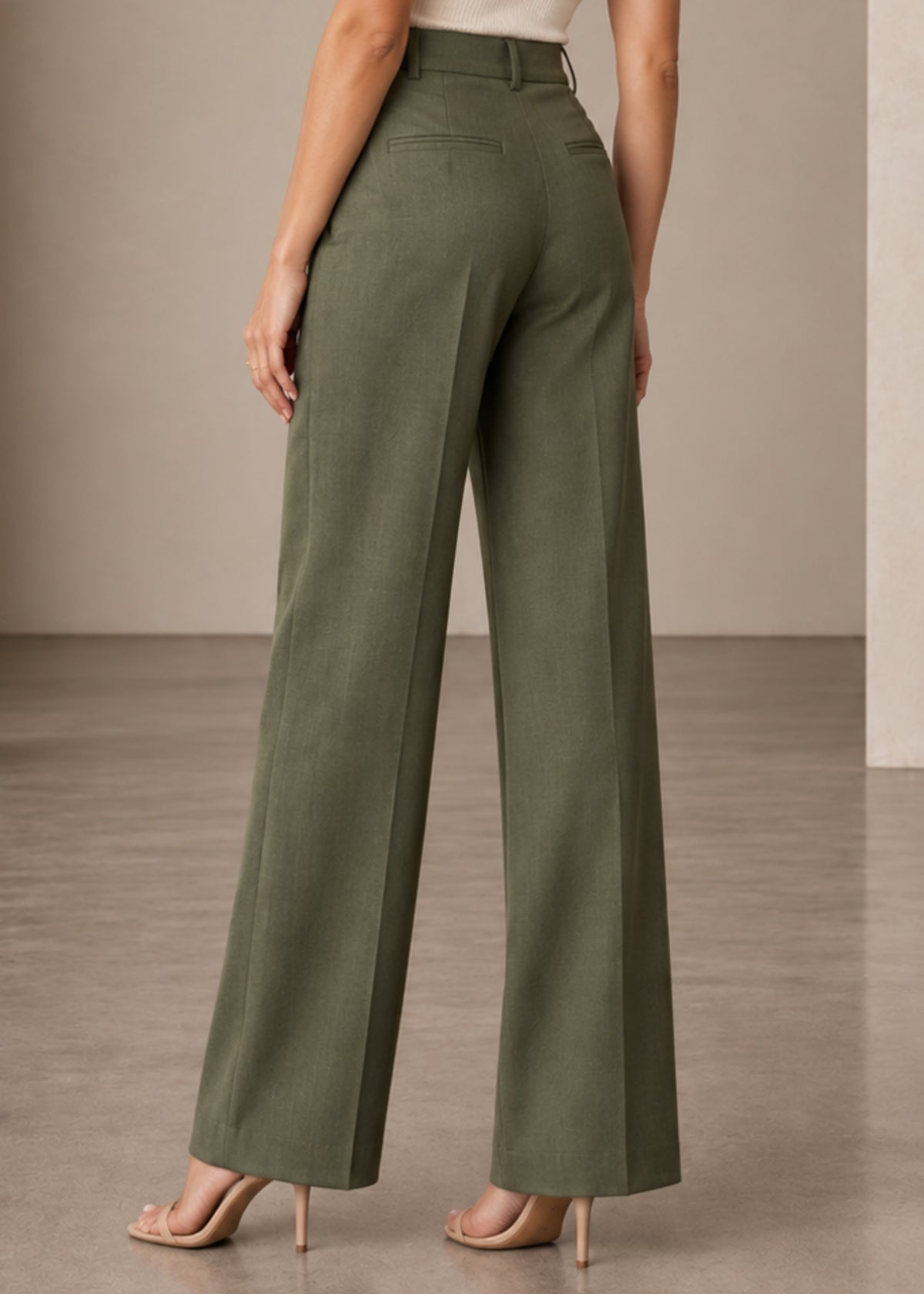 Olive Green High Waist Formal Pant