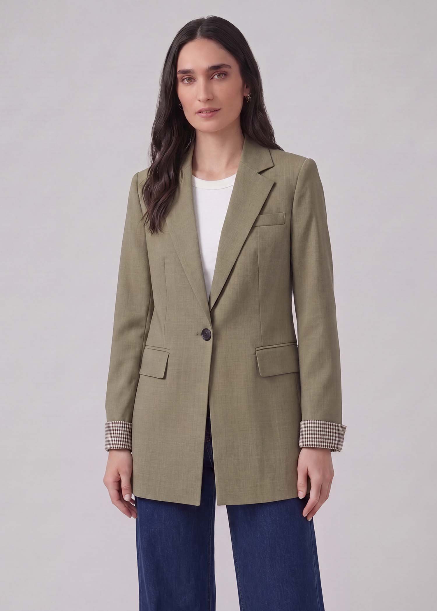 Olive Green Notch Lapel Blazer