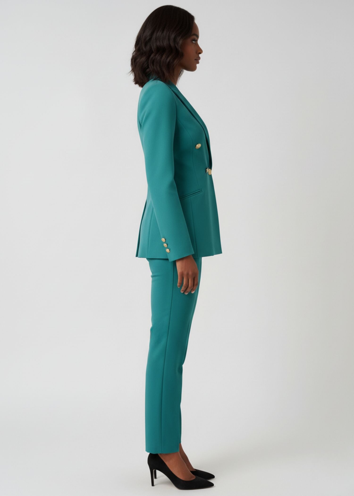 Peak Lapel Suit in Greenish Blue